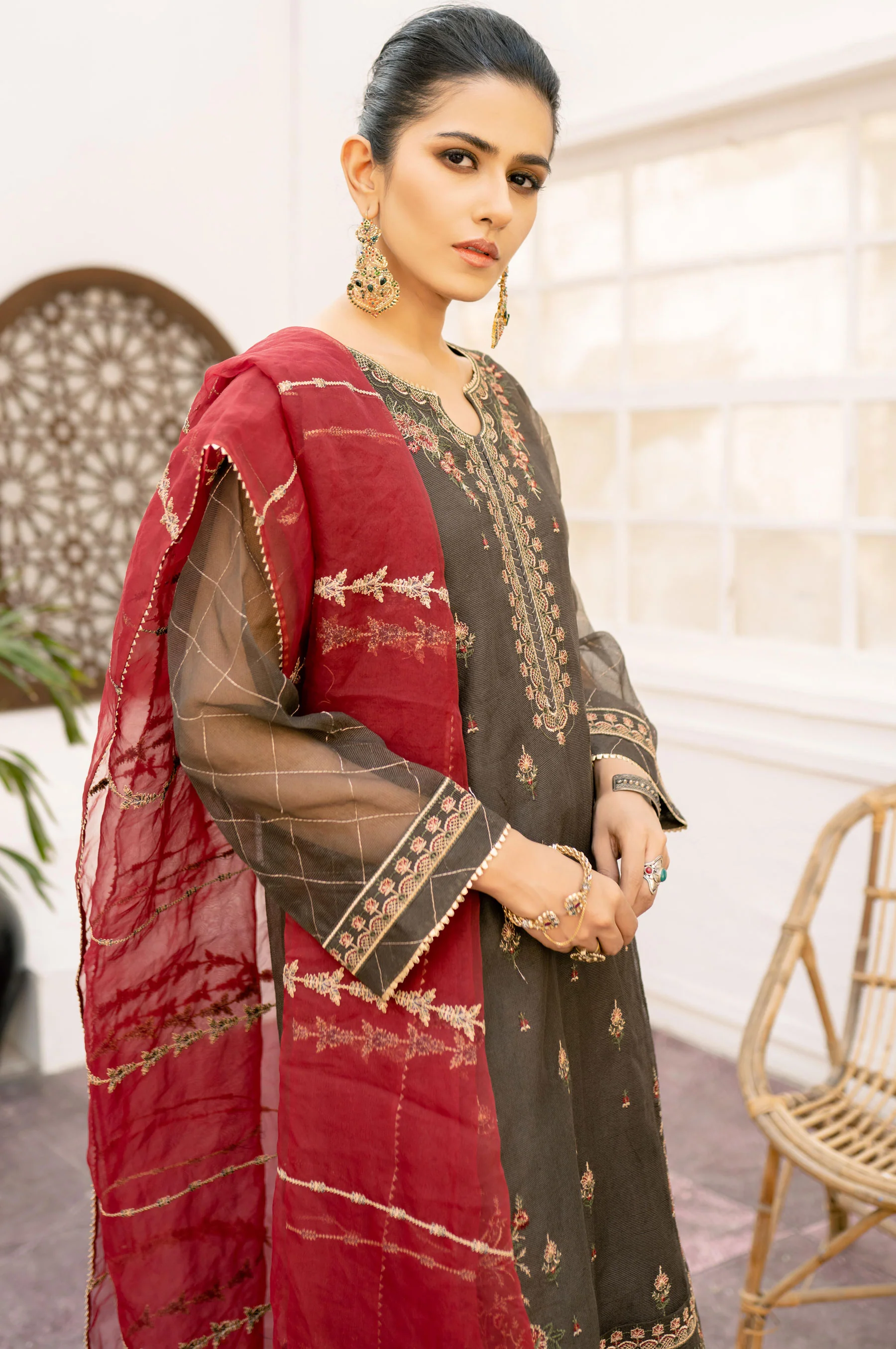 3 Piece Unstitched Embroidered Textured Organza Suit
