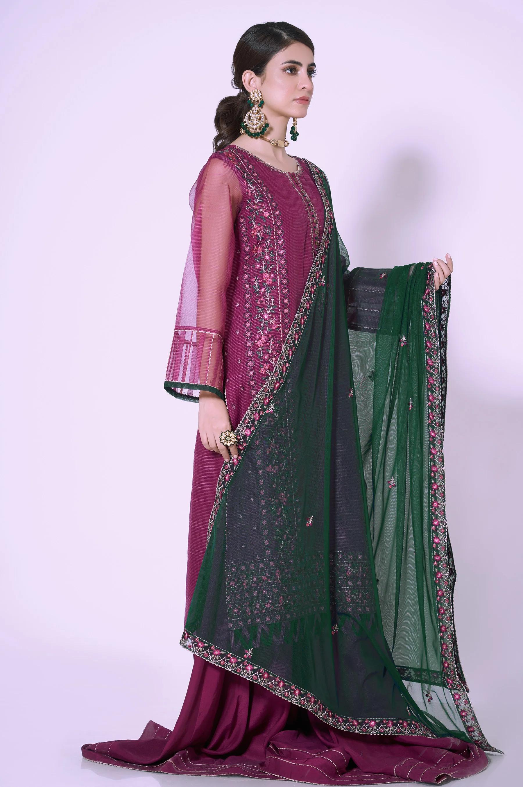 3 Piece Unstitched Embroidered Textured Organza Suit - Image 4