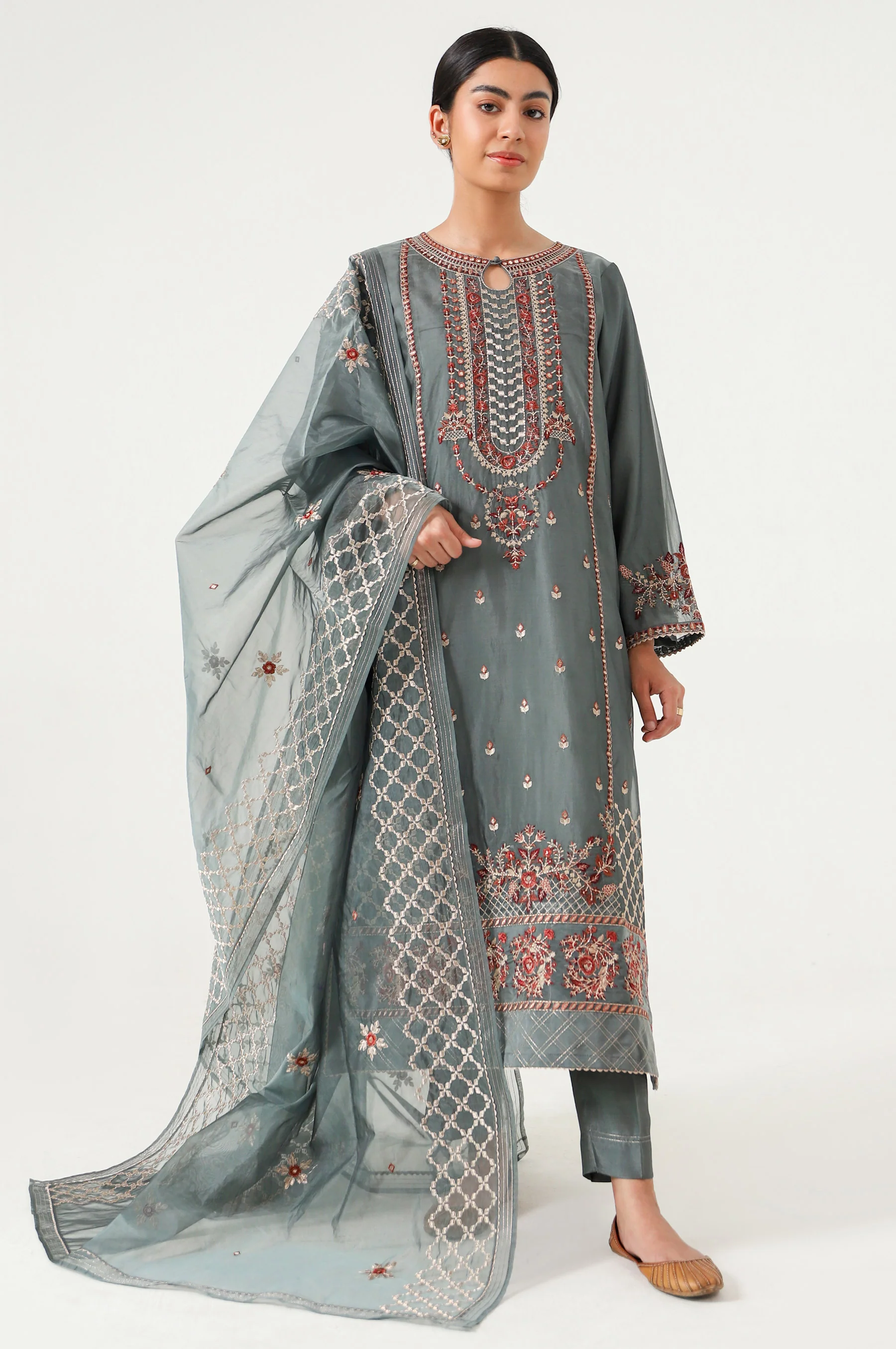 3 piece Unstitched Organza Suit