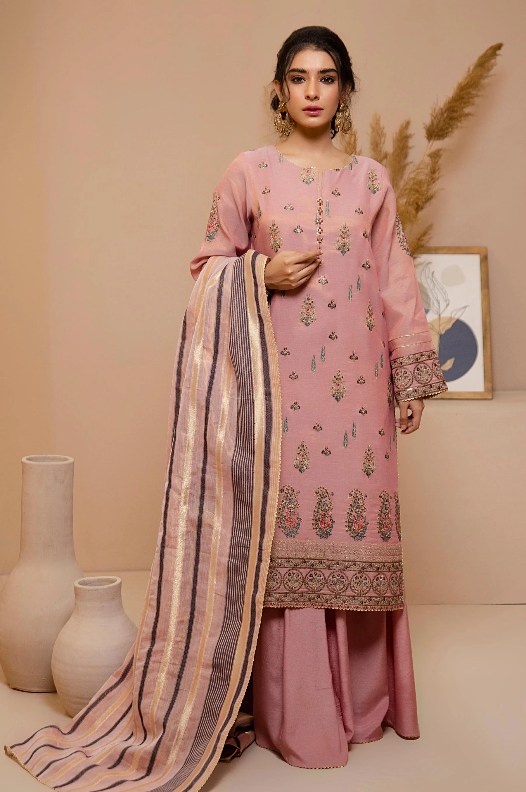 3 Piece Unstitched Embroidered Cotton Mysori Suit