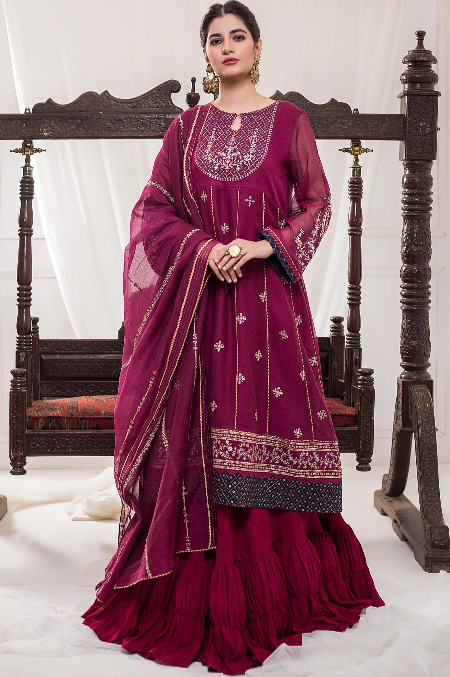 3 Piece Unstitched Embroidered Khaddi net Suit