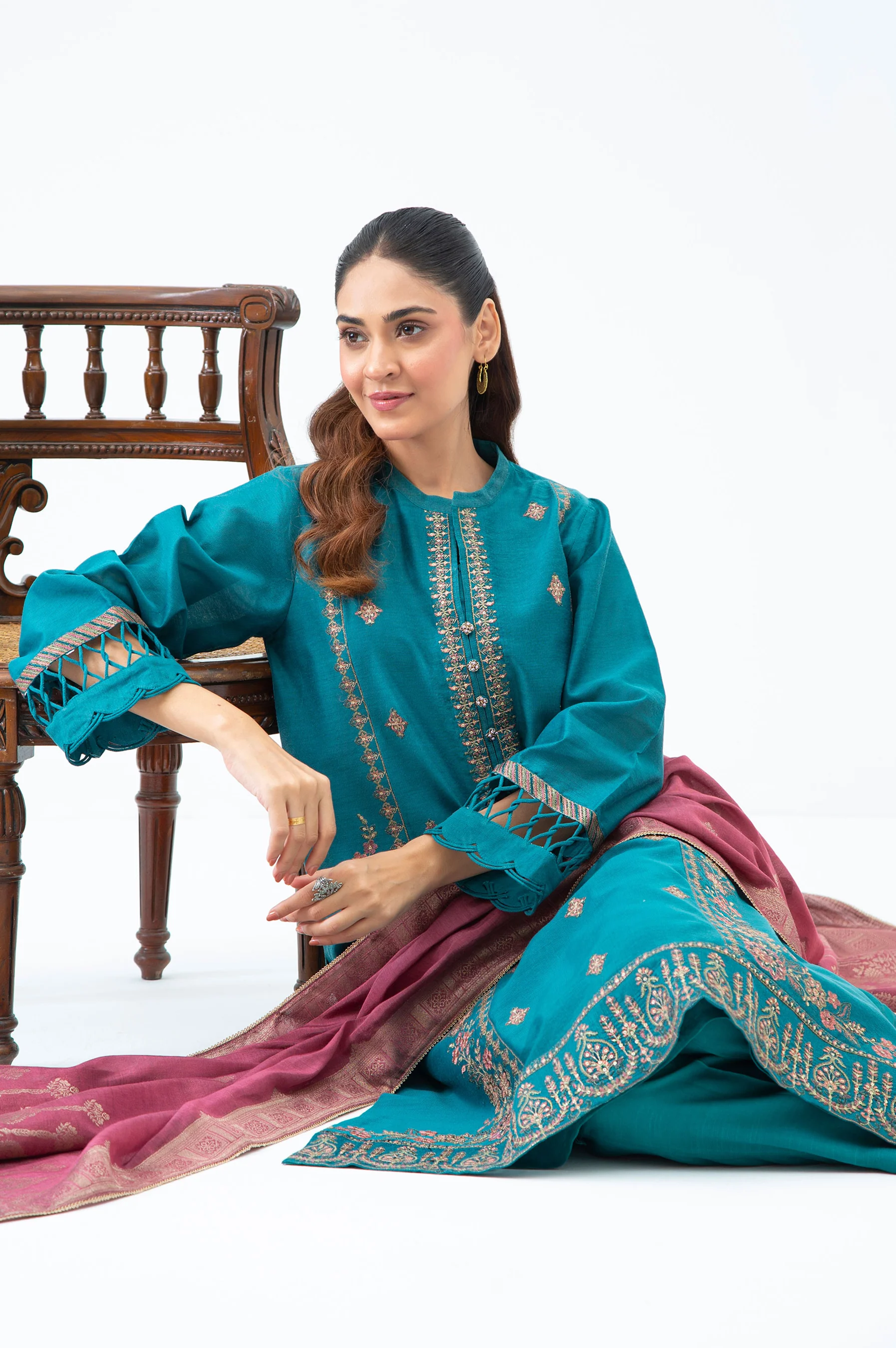 EMBROIDERED COTTON NET UNSTITCHED 3 PIECE SUIT - Image 3