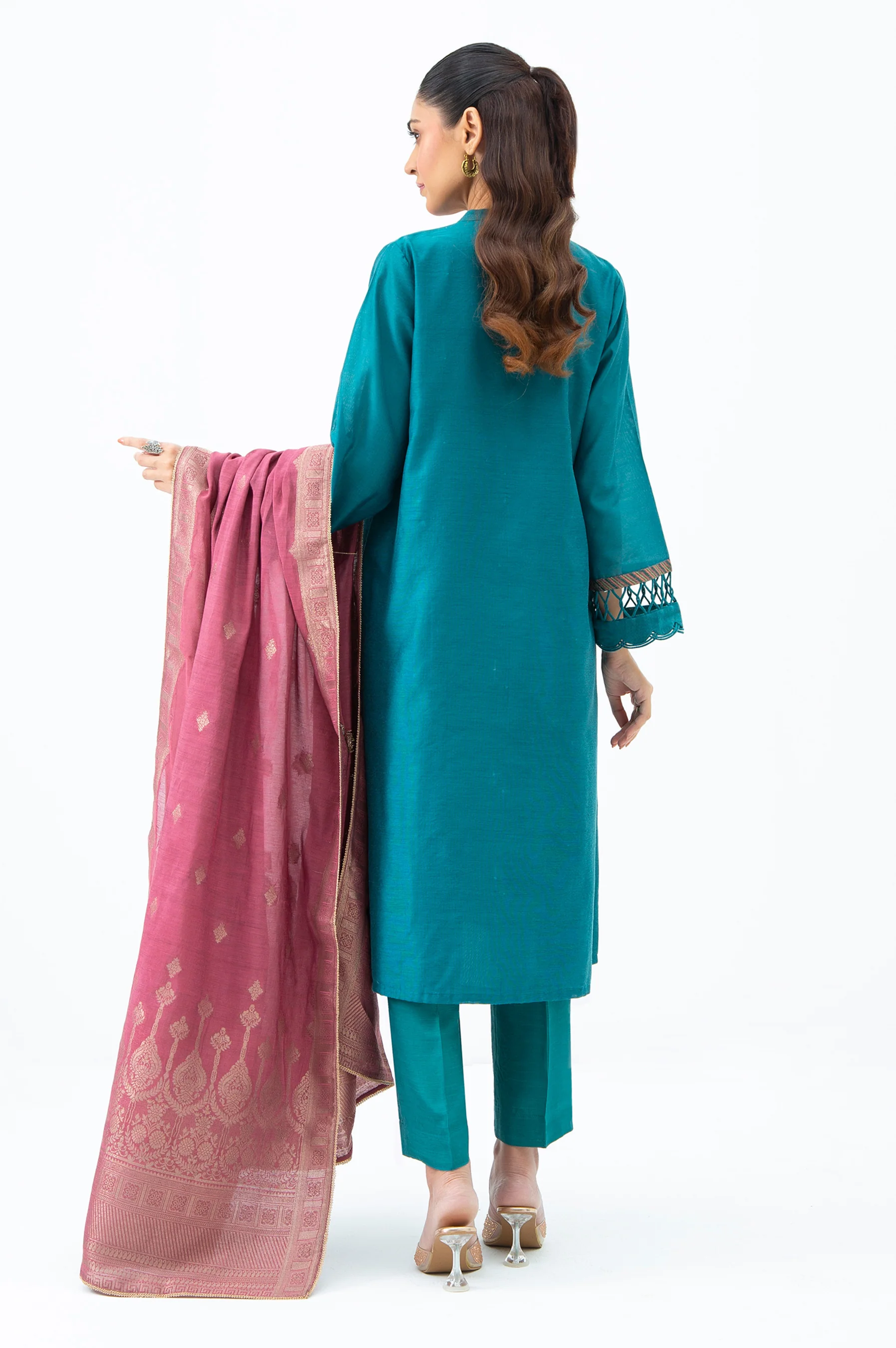EMBROIDERED COTTON NET UNSTITCHED 3 PIECE SUIT - Image 4