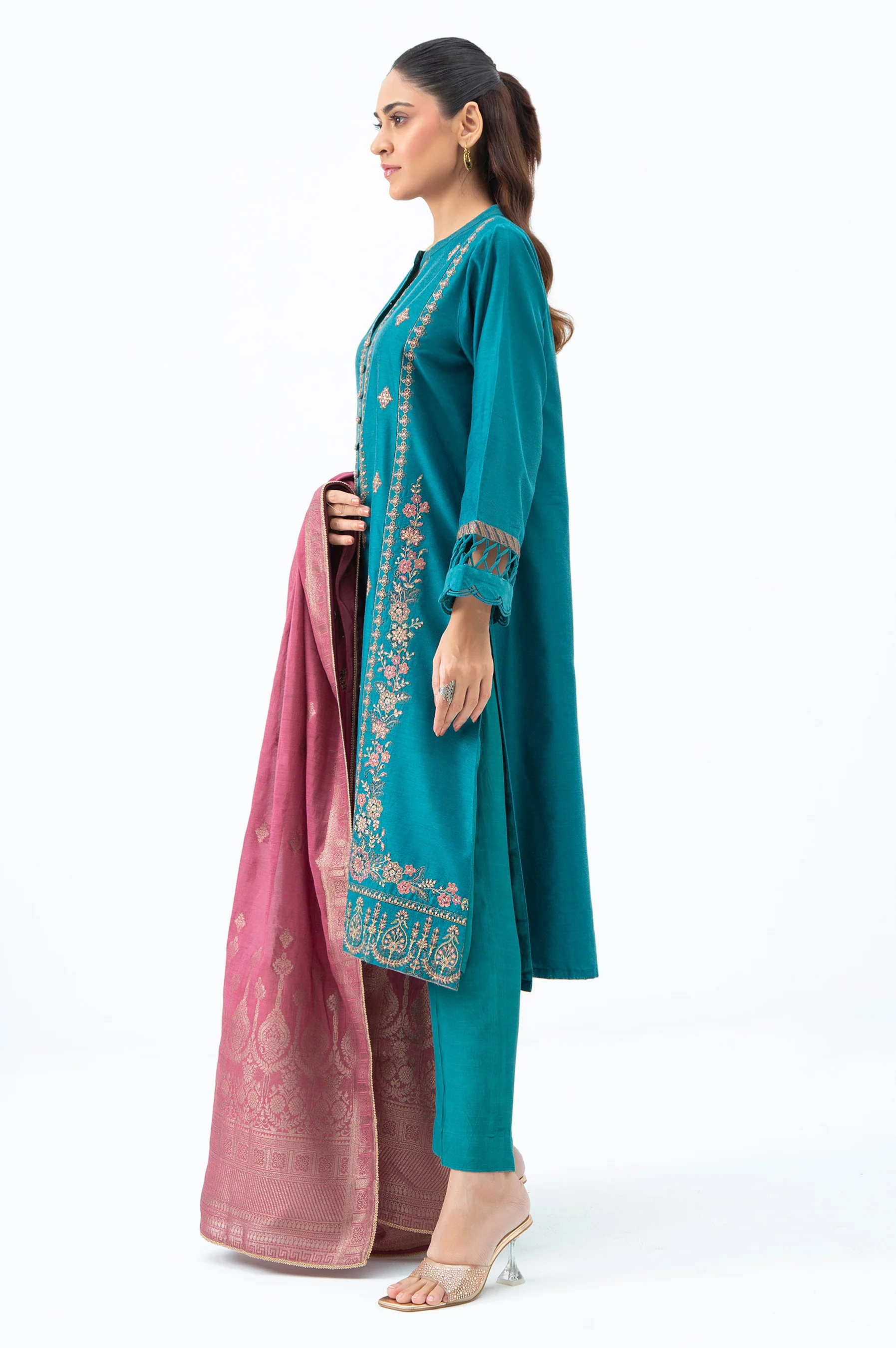 EMBROIDERED COTTON NET UNSTITCHED 3 PIECE SUIT - Image 6