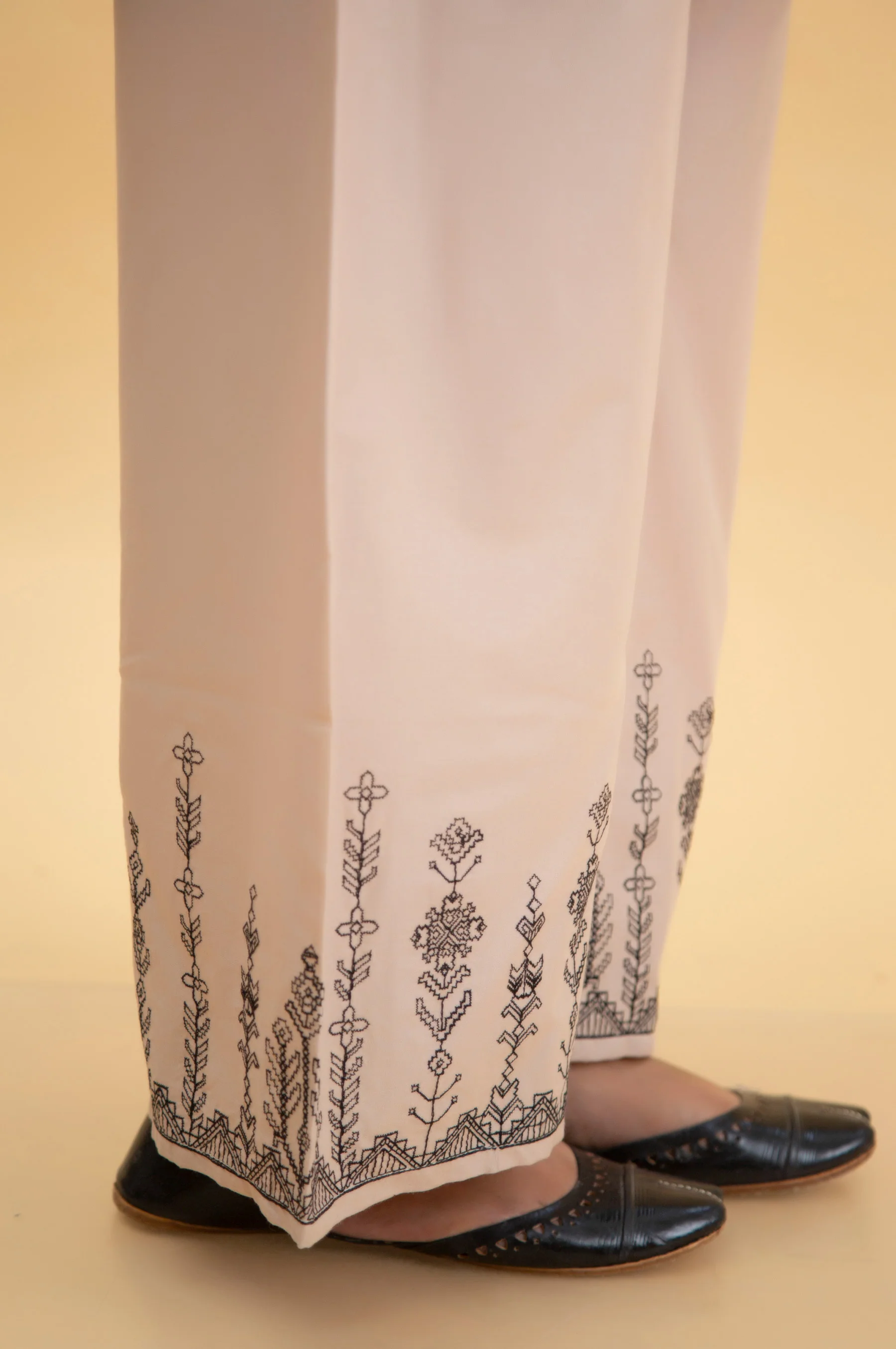 Embroidered Cambric Cigarette Pants - Beige - Image 2