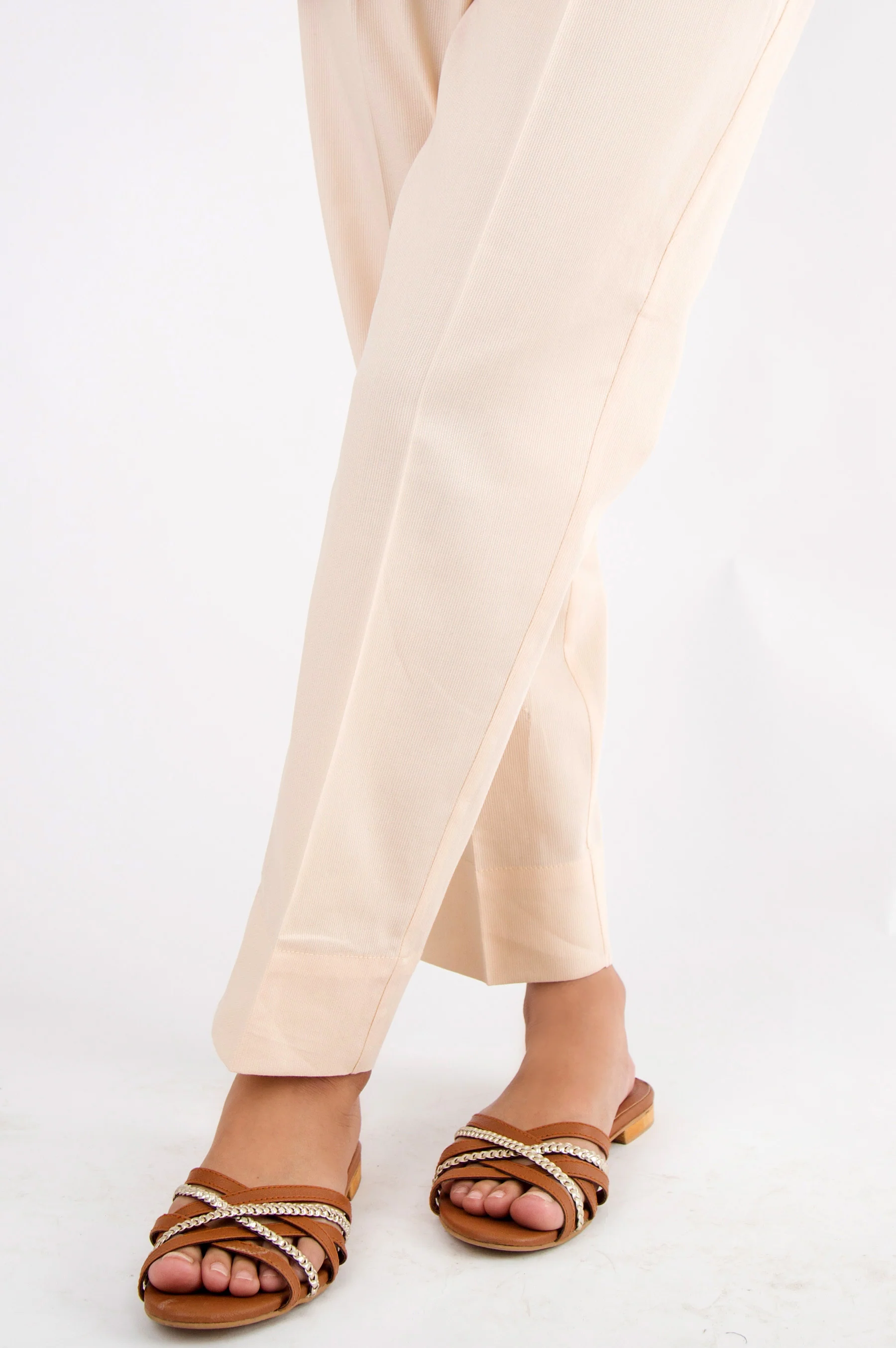 Basic Cottle Cigarette Pants Relax Fit - Beige - Image 2