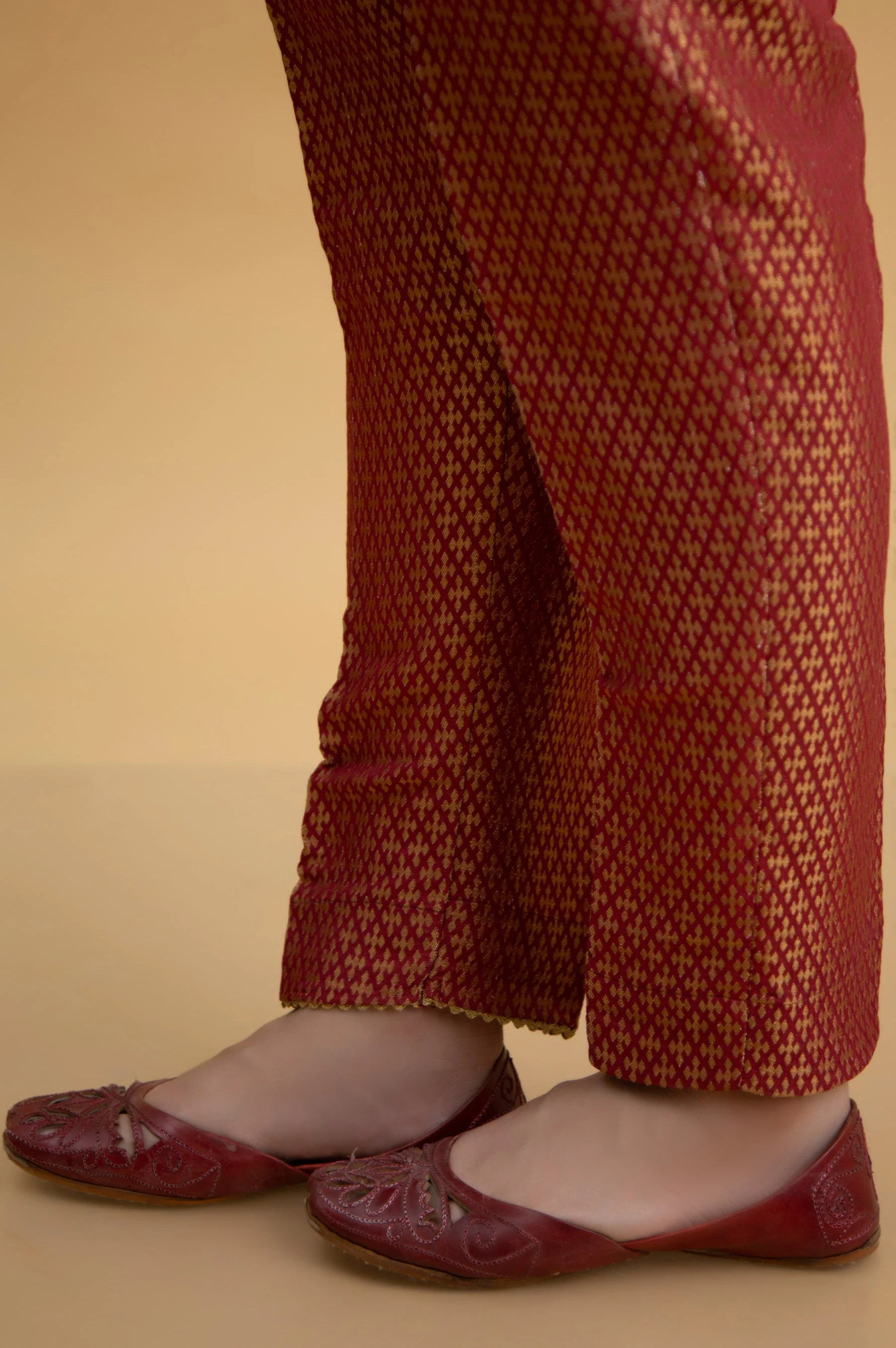 Basic Jamawar Cigarette Pants - Peach - Image 2