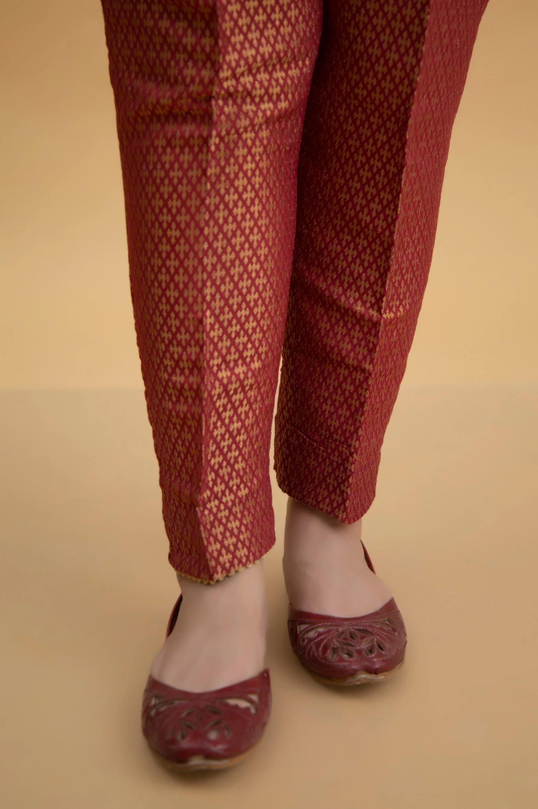 Basic Jamawar Cigarette Pants - Peach - Image 3