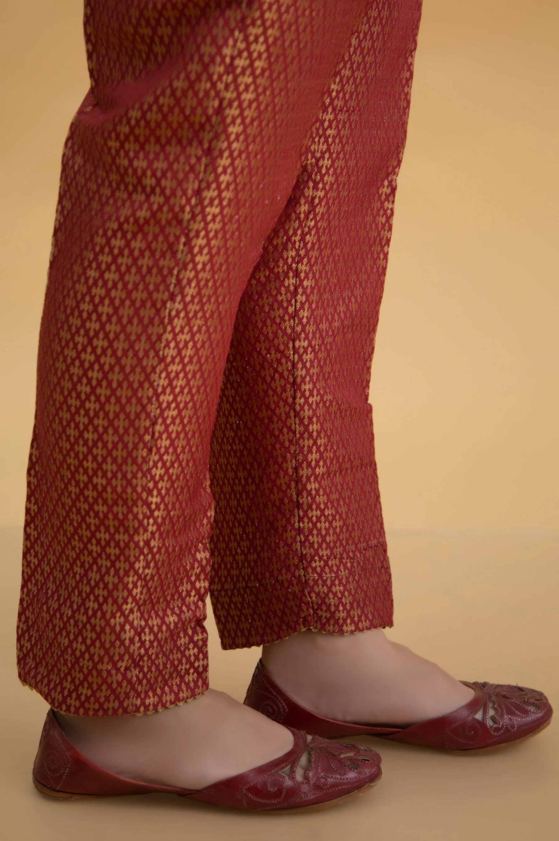 Basic Jamawar Cigarette Pants - Peach - Image 4