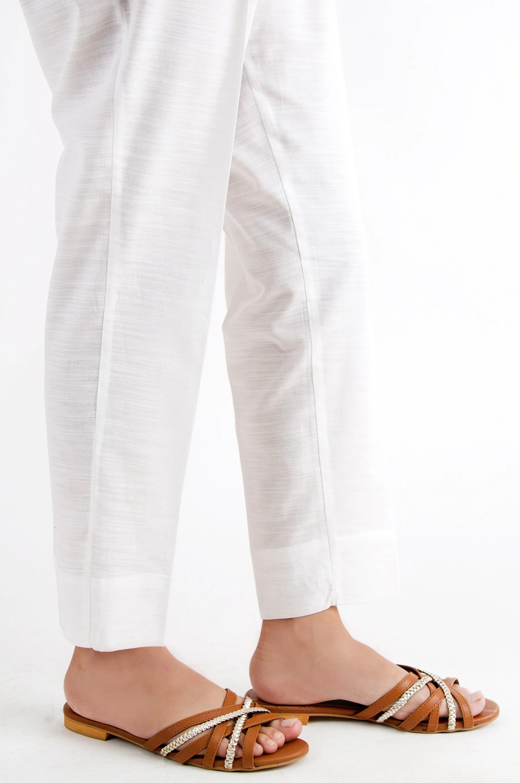 Basic Khaddar Cigarette Pants - White - Image 2