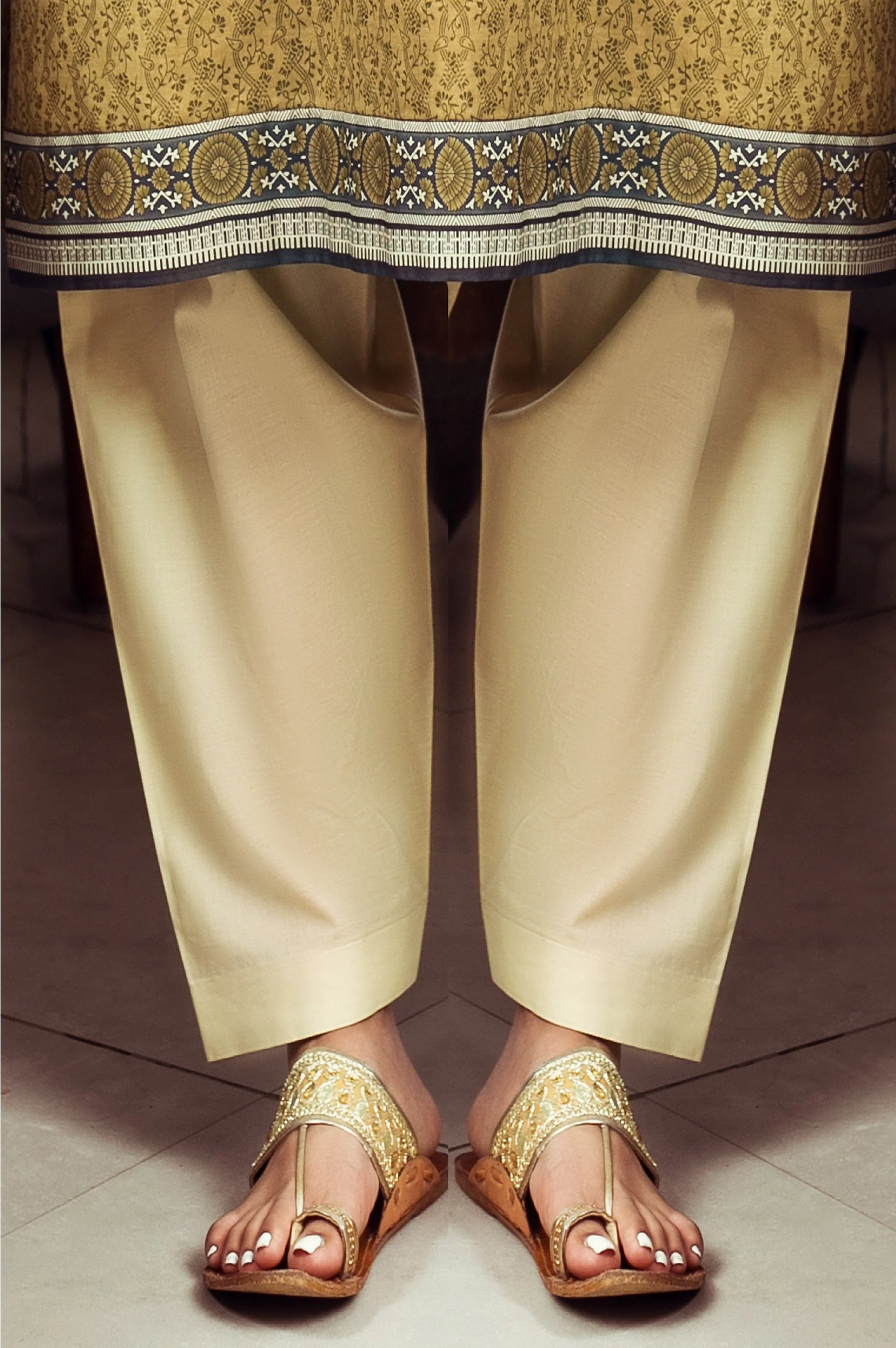 Basic Plain Cambric Shalwar - Beige