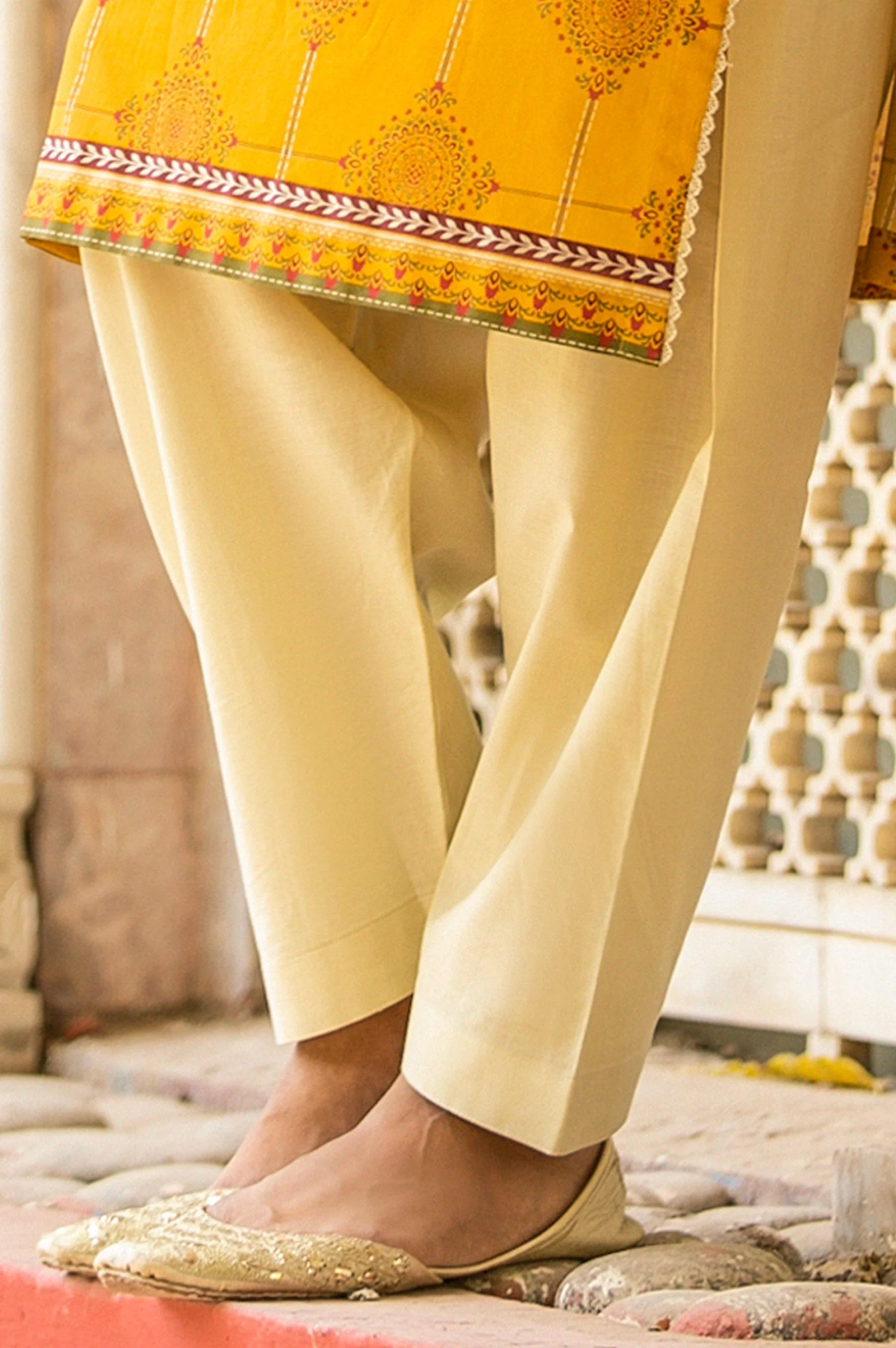 Basic Plain Cambric Shalwar - Beige - Image 2