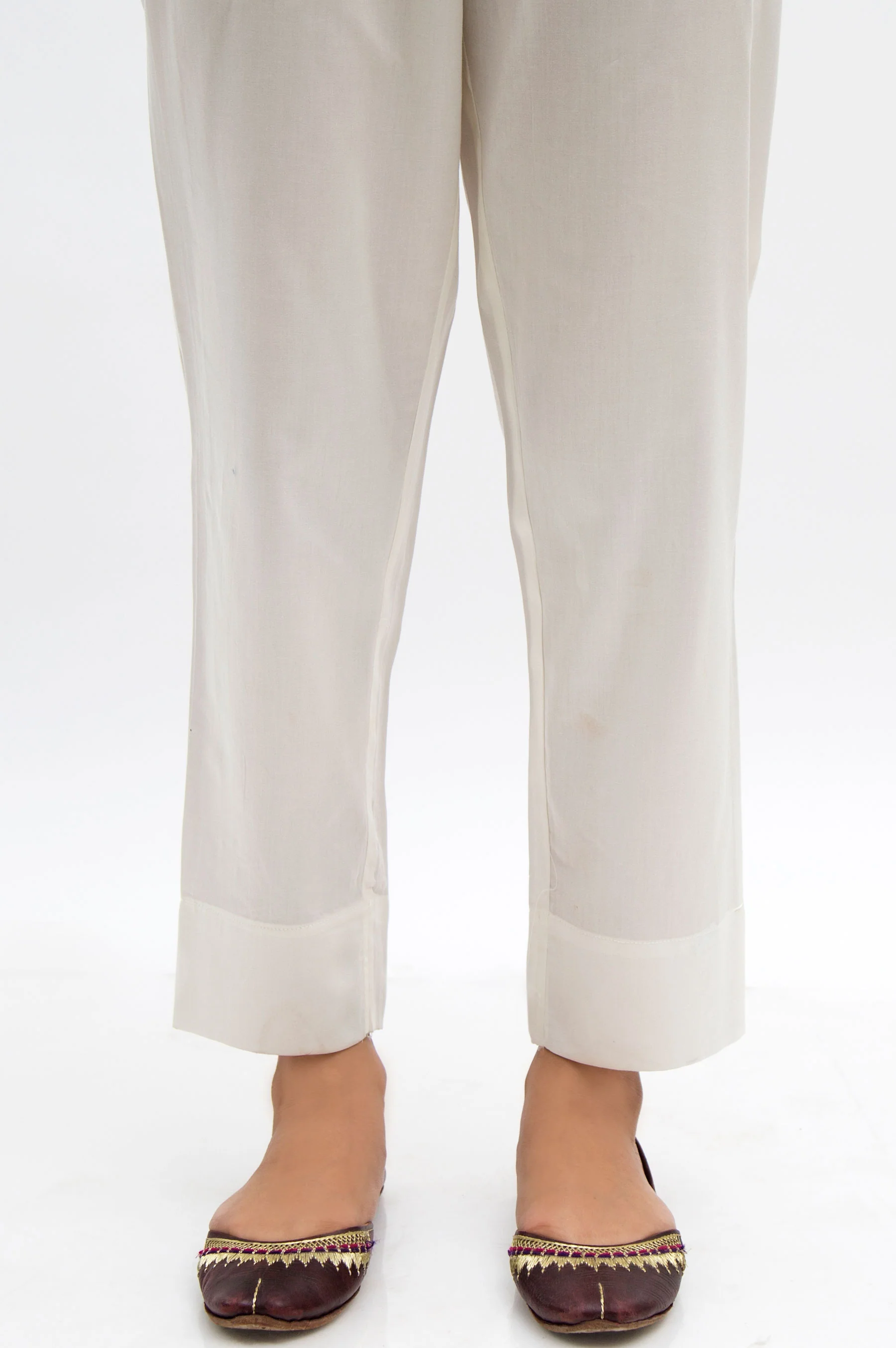 Premium Satin Fabric Cigarette Pants - Off-White