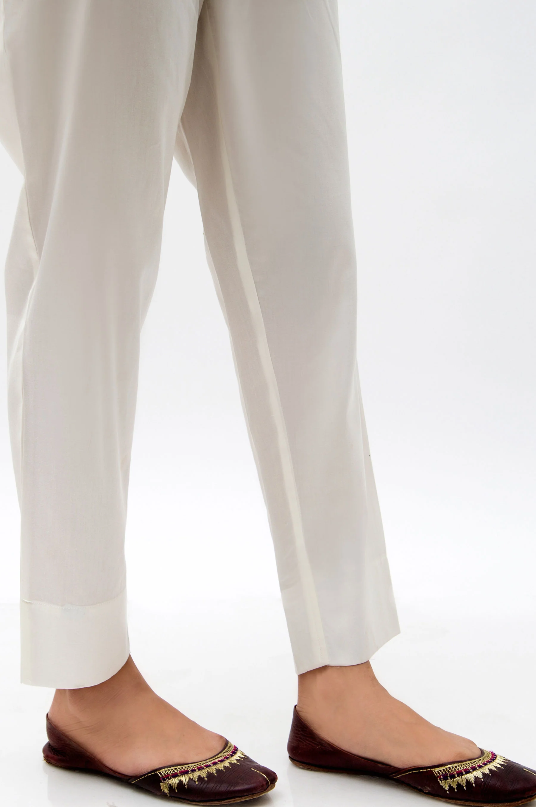 Basic Plain Cambric Cigarette Pants - Off White