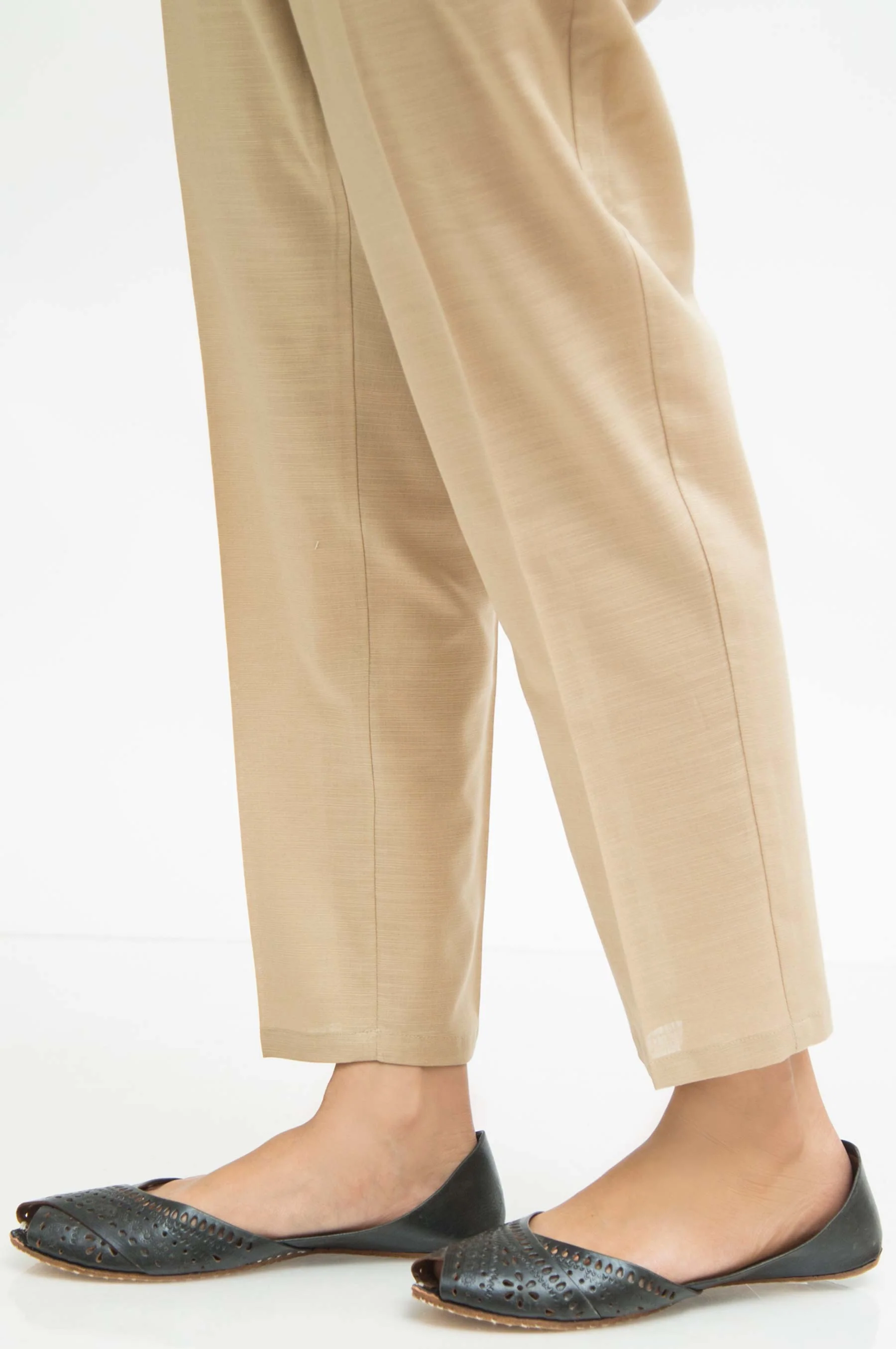 Basic Plain Khaddar Cigarette Pant - Beige - Image 2