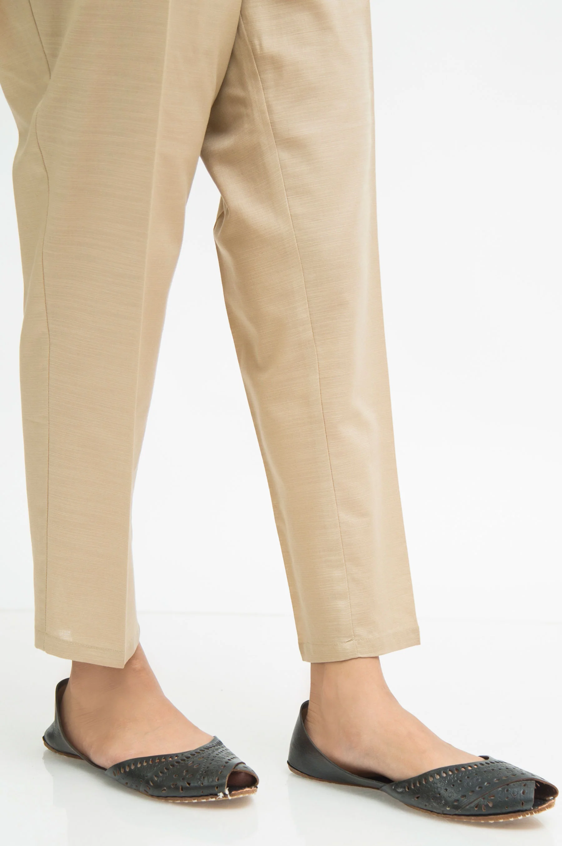 Basic Plain Khaddar Cigarette Pant - Beige - Image 3