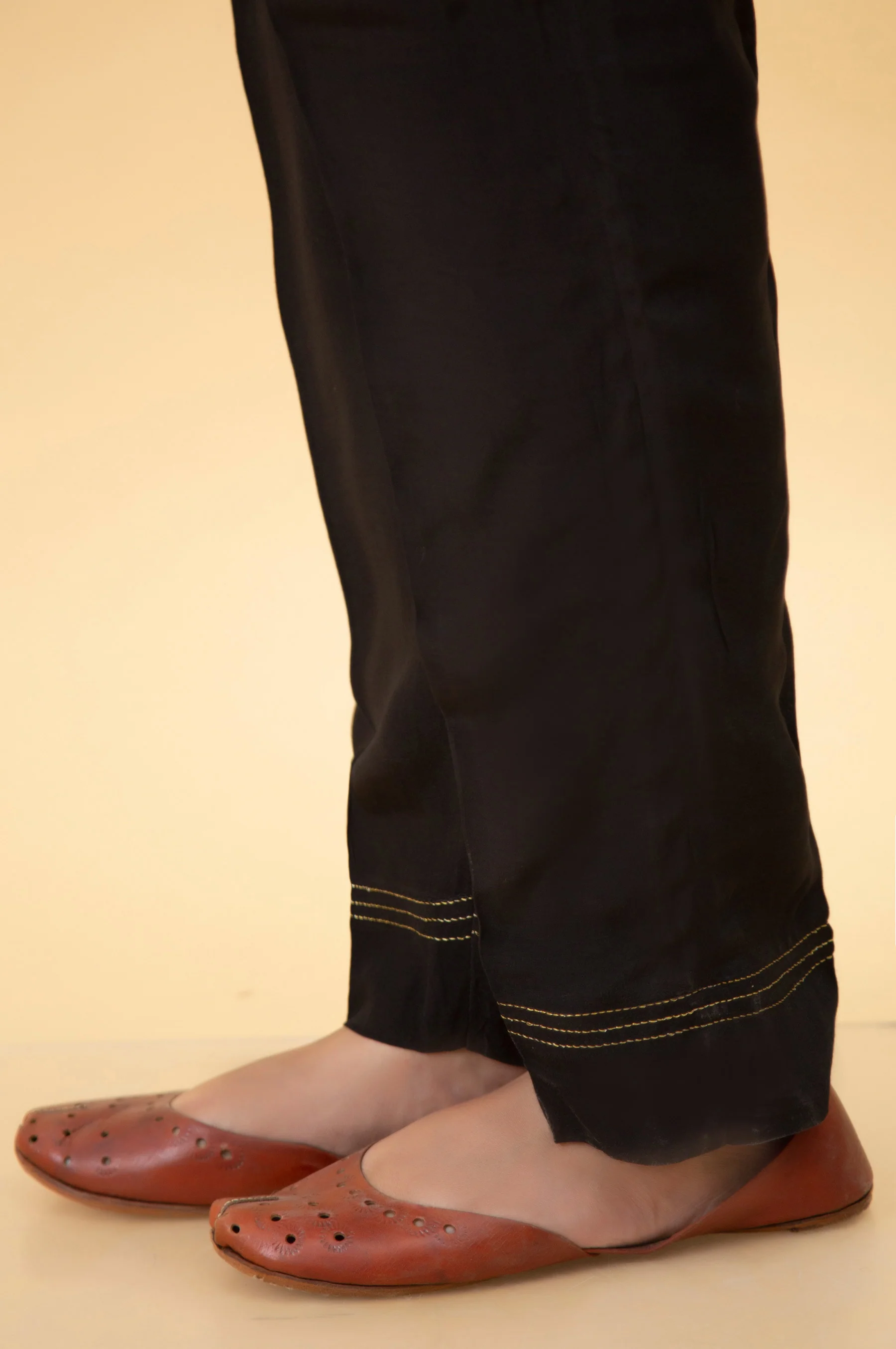 Basic Raw Silk Cigarette Pants - Black - Image 2