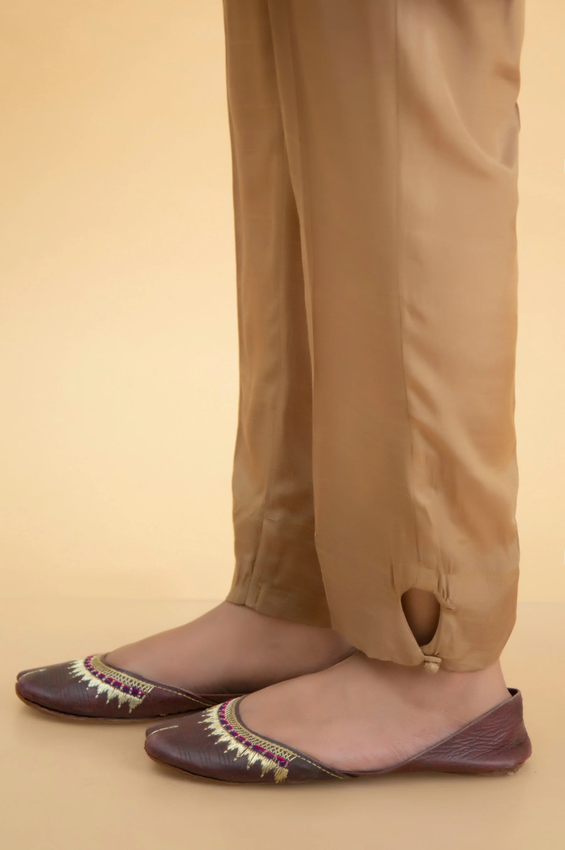 Basic Raw Silk Cigarette Pants - Gold - Image 3