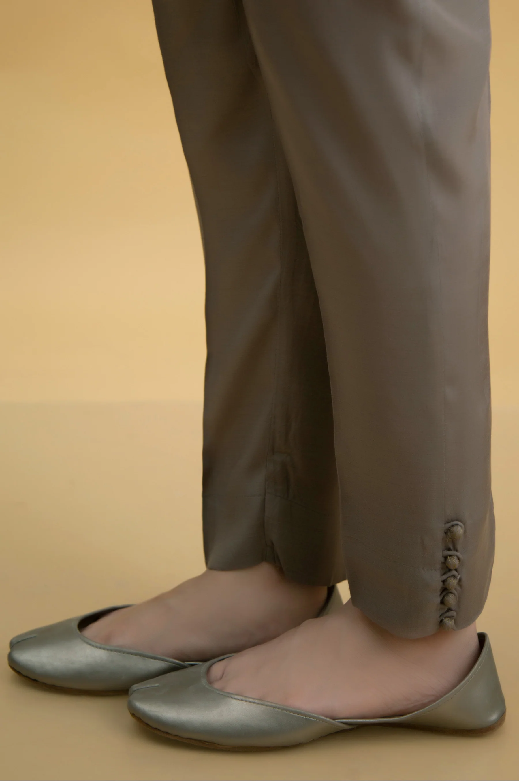 Basic Raw Silk Cigarette Pants - Grey - Image 2