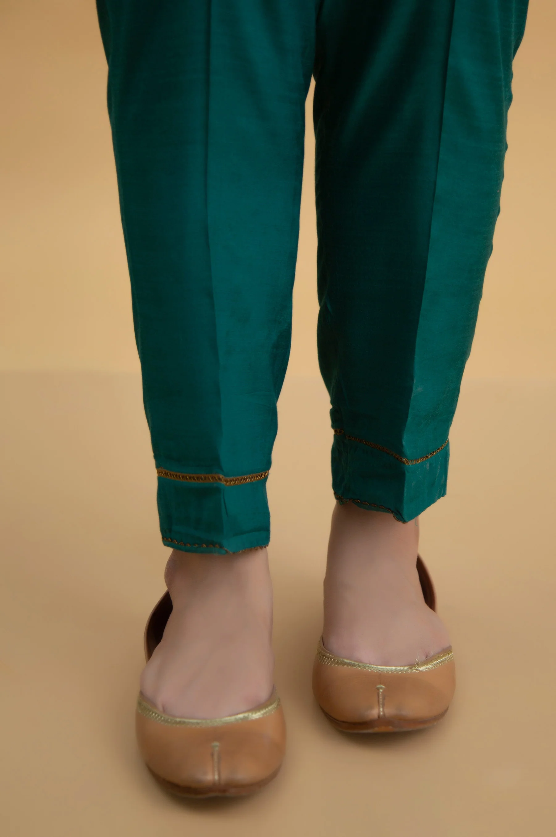 Basic Raw Silk Cigarette Pants - Sea Green - Image 4