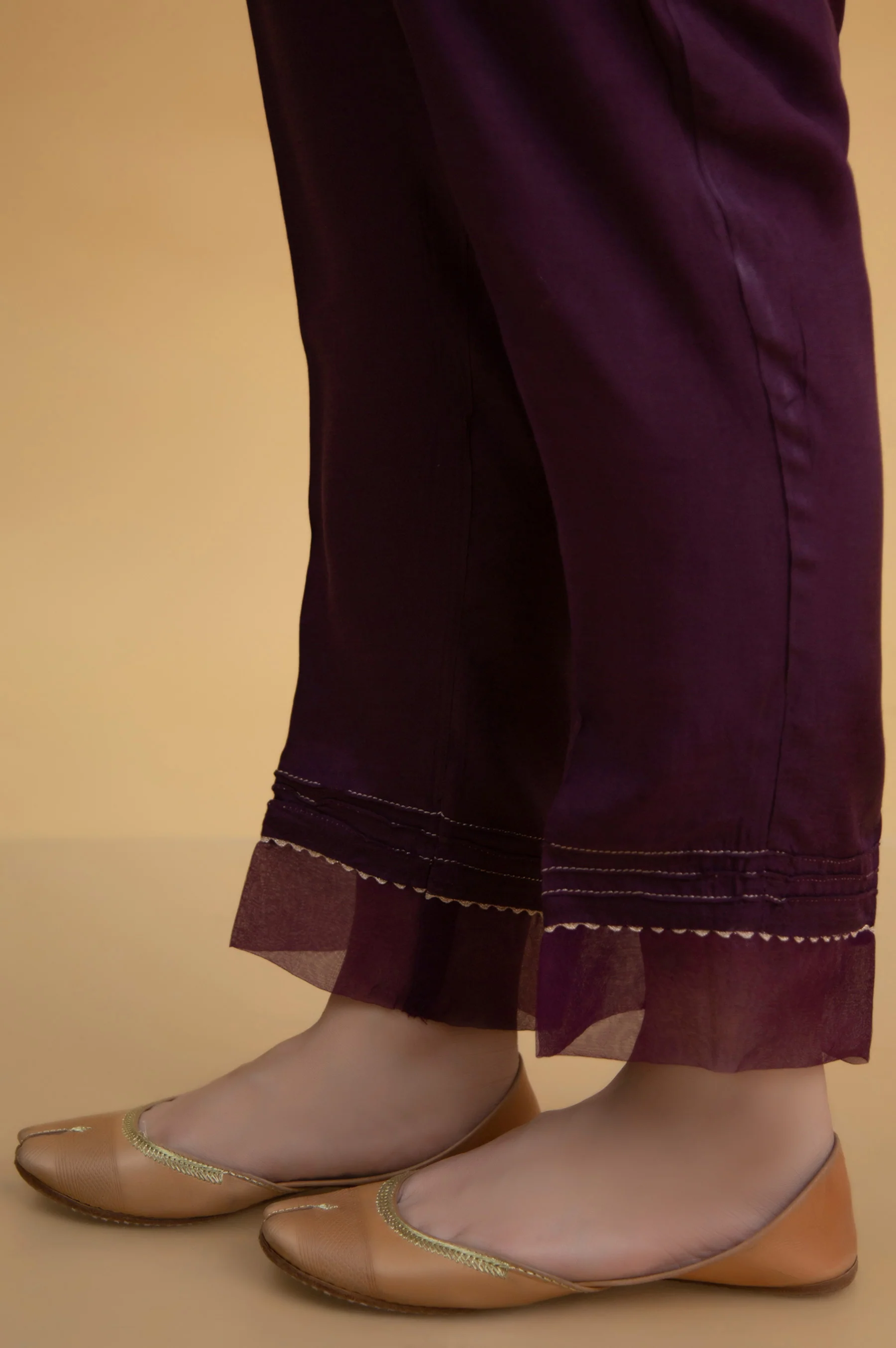 Basic Raw Silk Cigarette Pants - Purple - Image 2