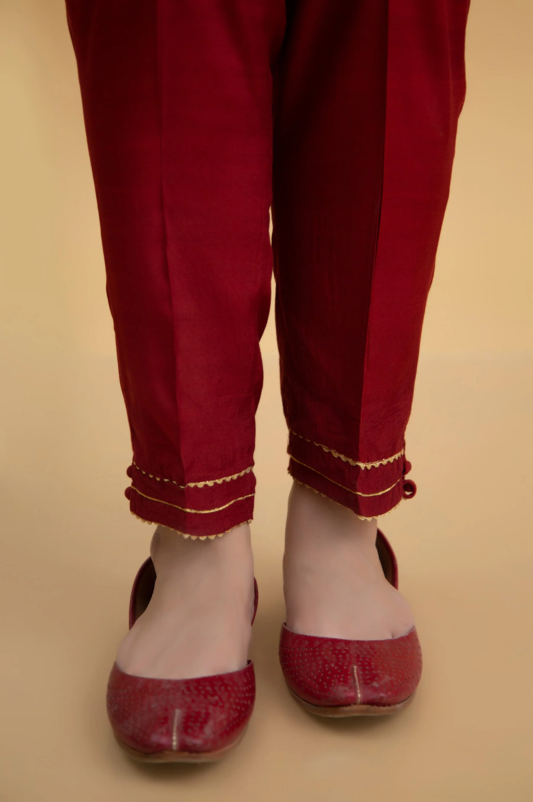 Basic Raw Silk Cigarette Pants - Red - Image 4