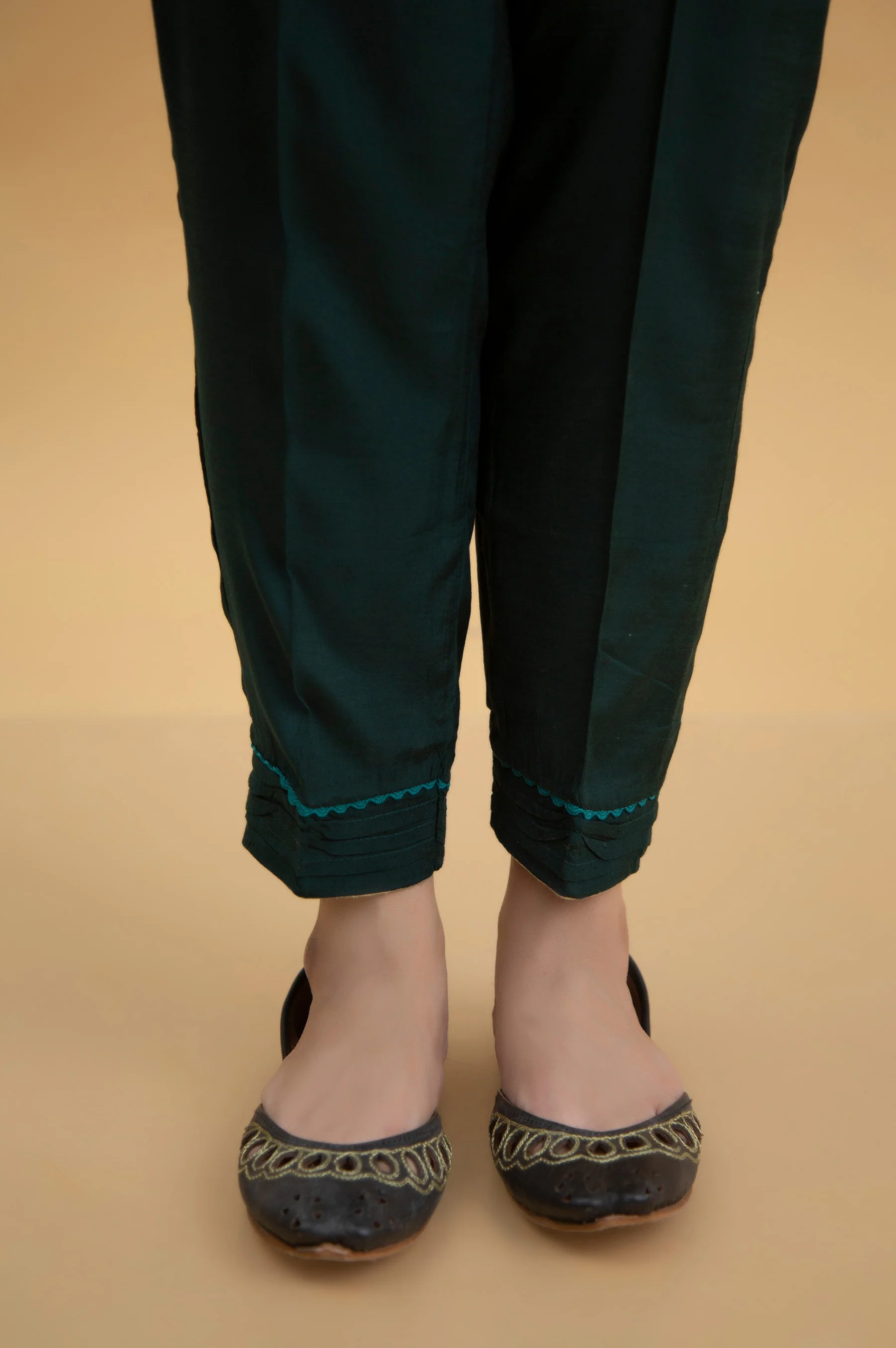 Basic Raw Silk Cigarette Pants - Sea Green
