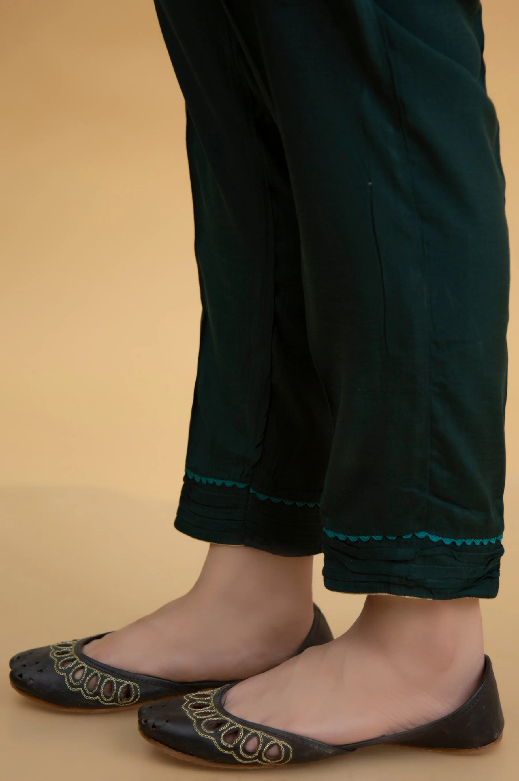 Basic Raw Silk Cigarette Pants - Sea Green - Image 2