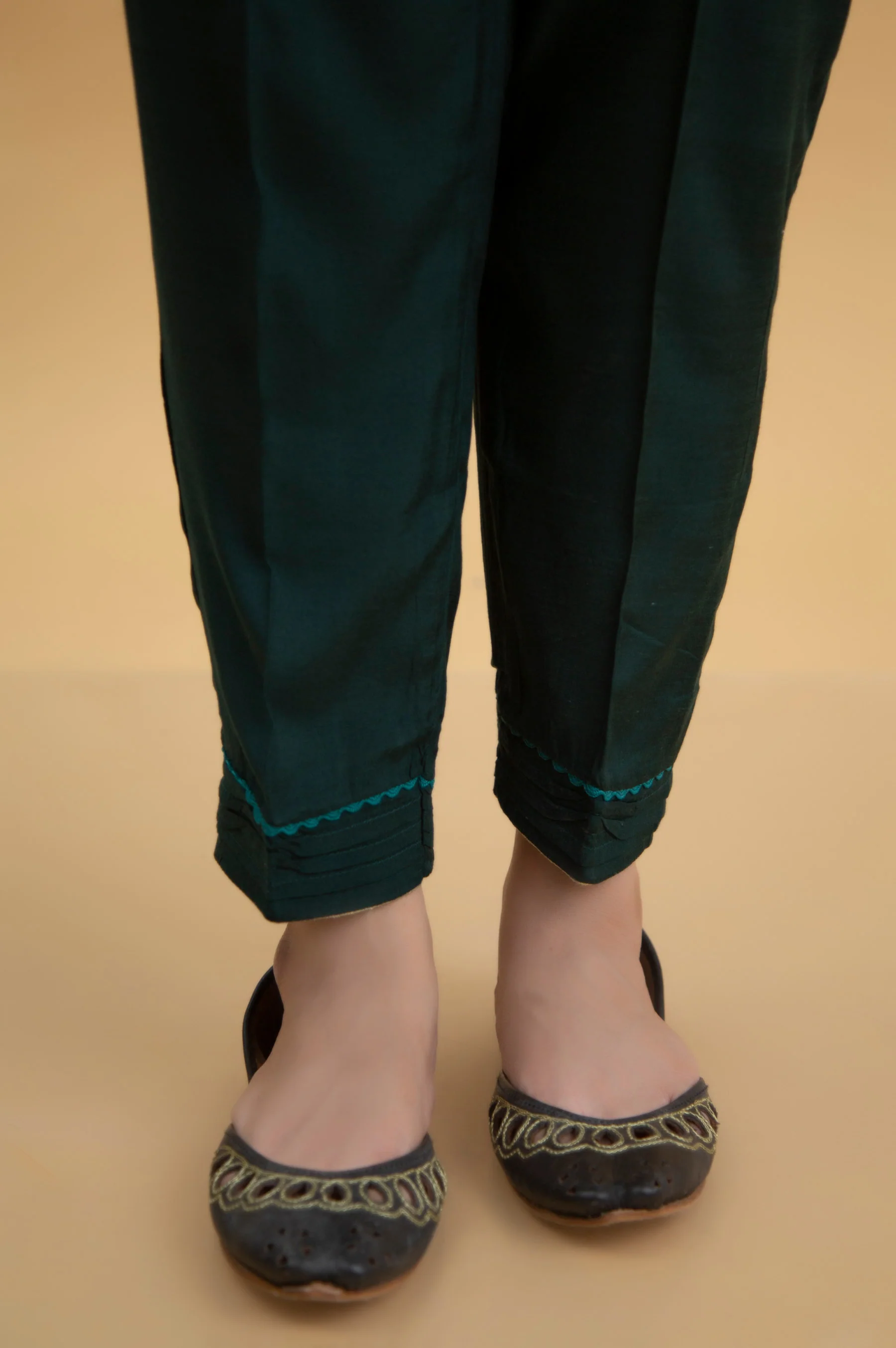 Basic Raw Silk Cigarette Pants - Sea Green - Image 3