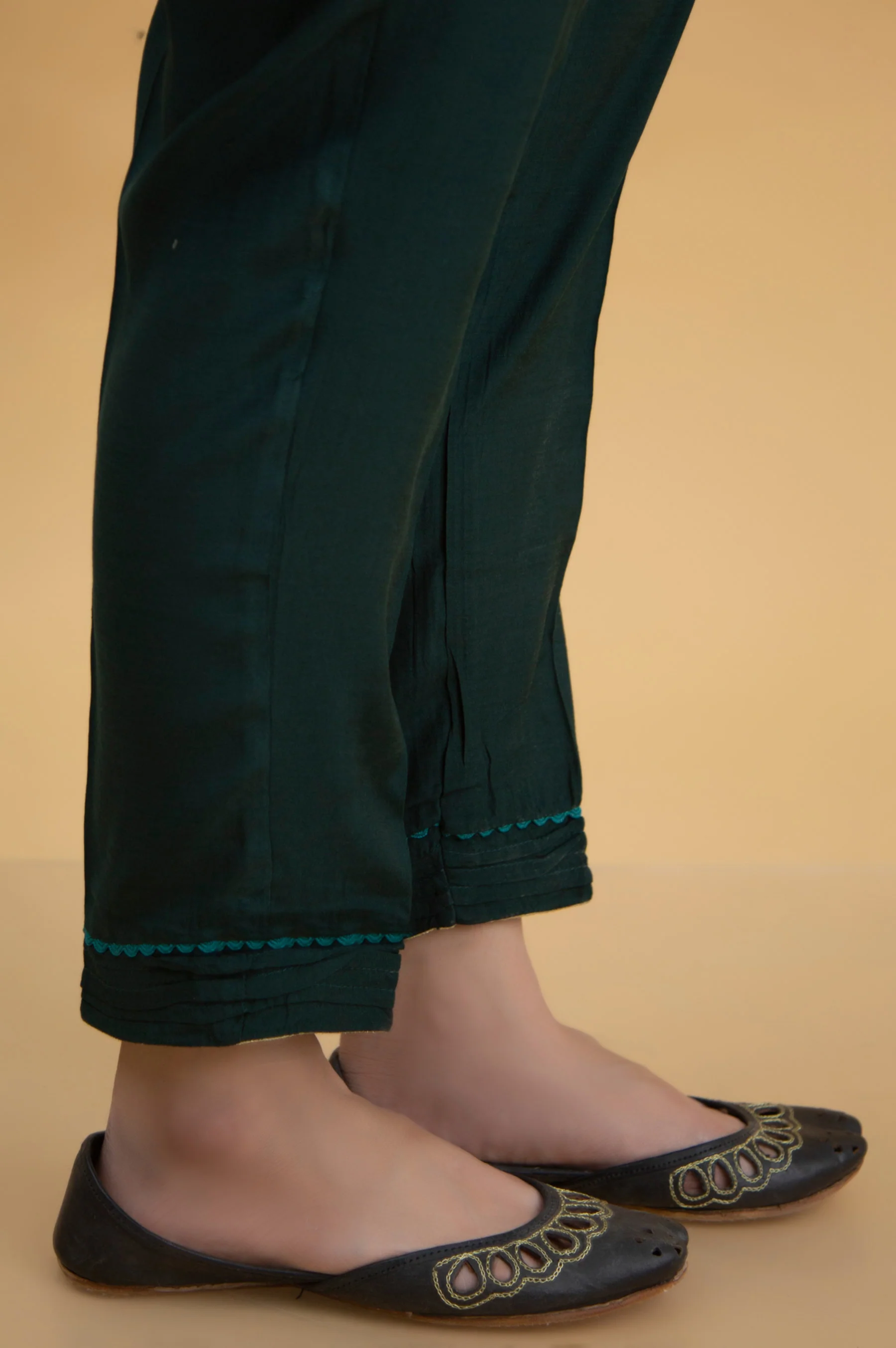 Basic Raw Silk Cigarette Pants - Sea Green - Image 4