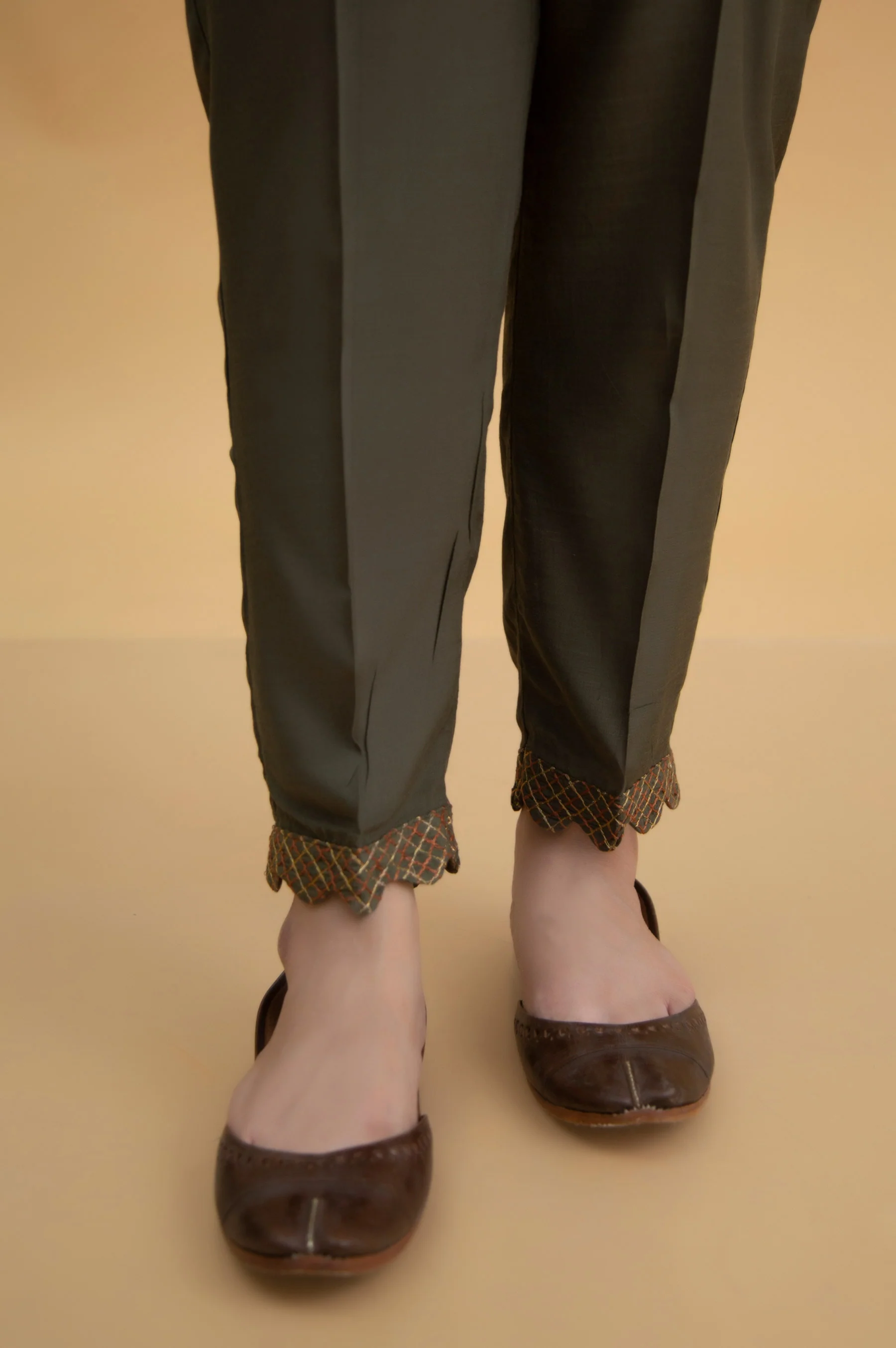 Basic Raw Silk Cigarette Pants - Green - Image 3