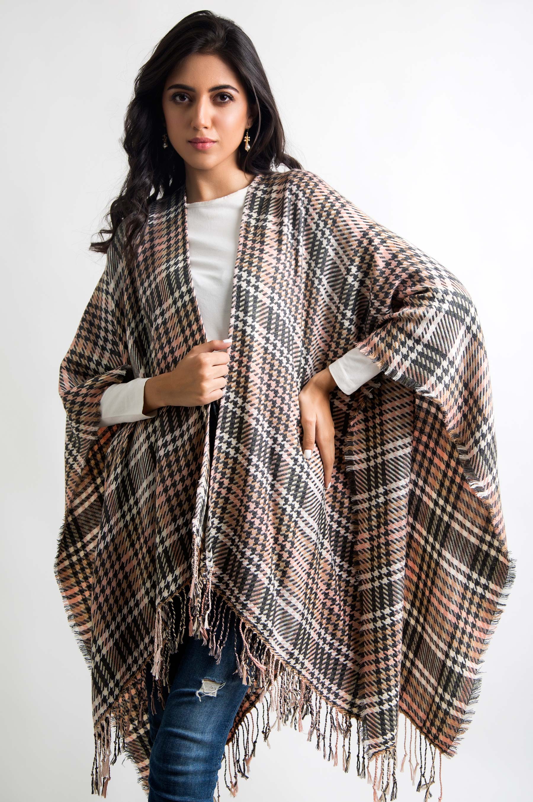 Big Fringes Poncho Shawl