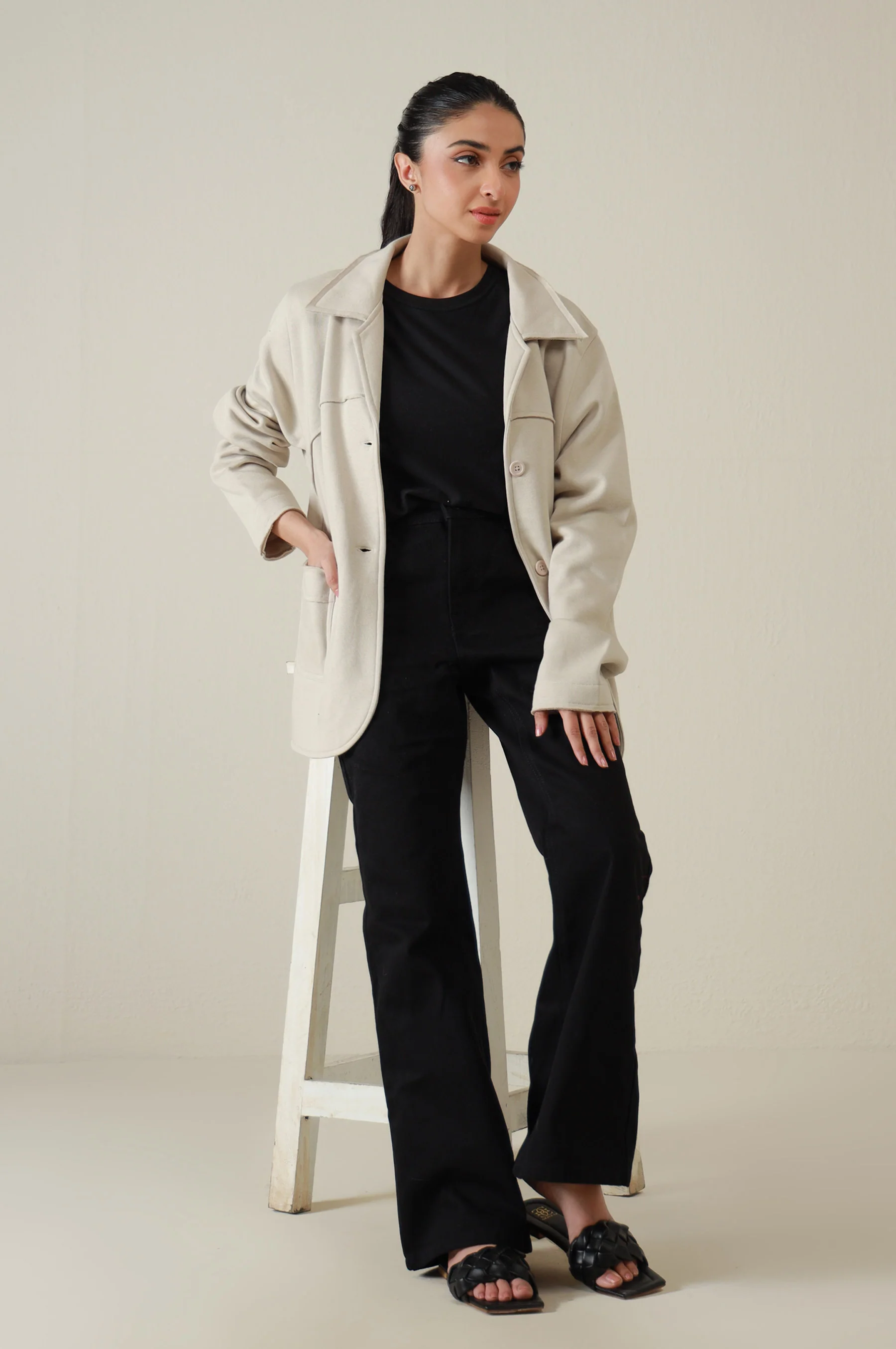 Two-Button Coat - Beige - Image 3