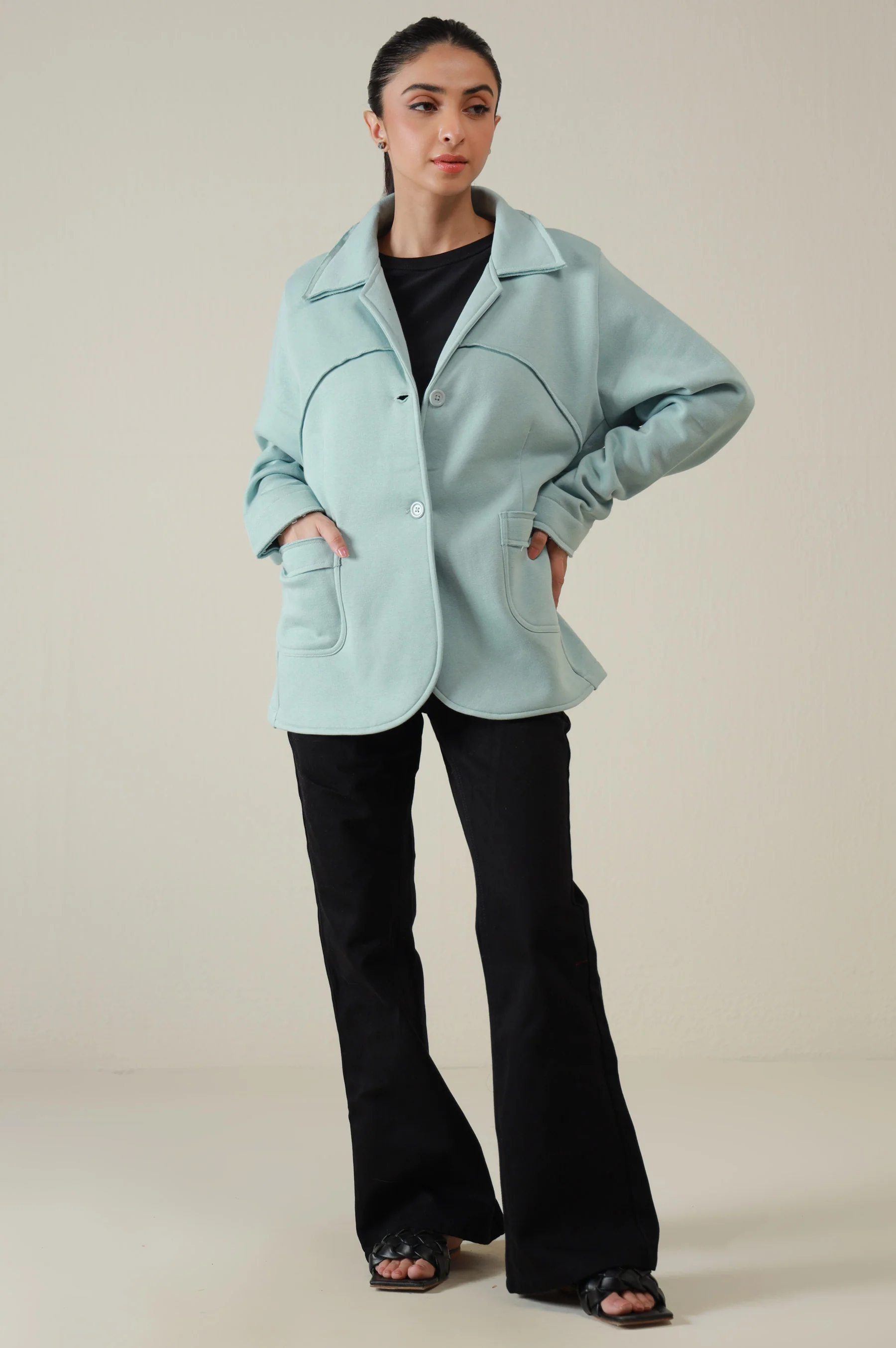 Two-Button Coat - Light Blue - Image 6