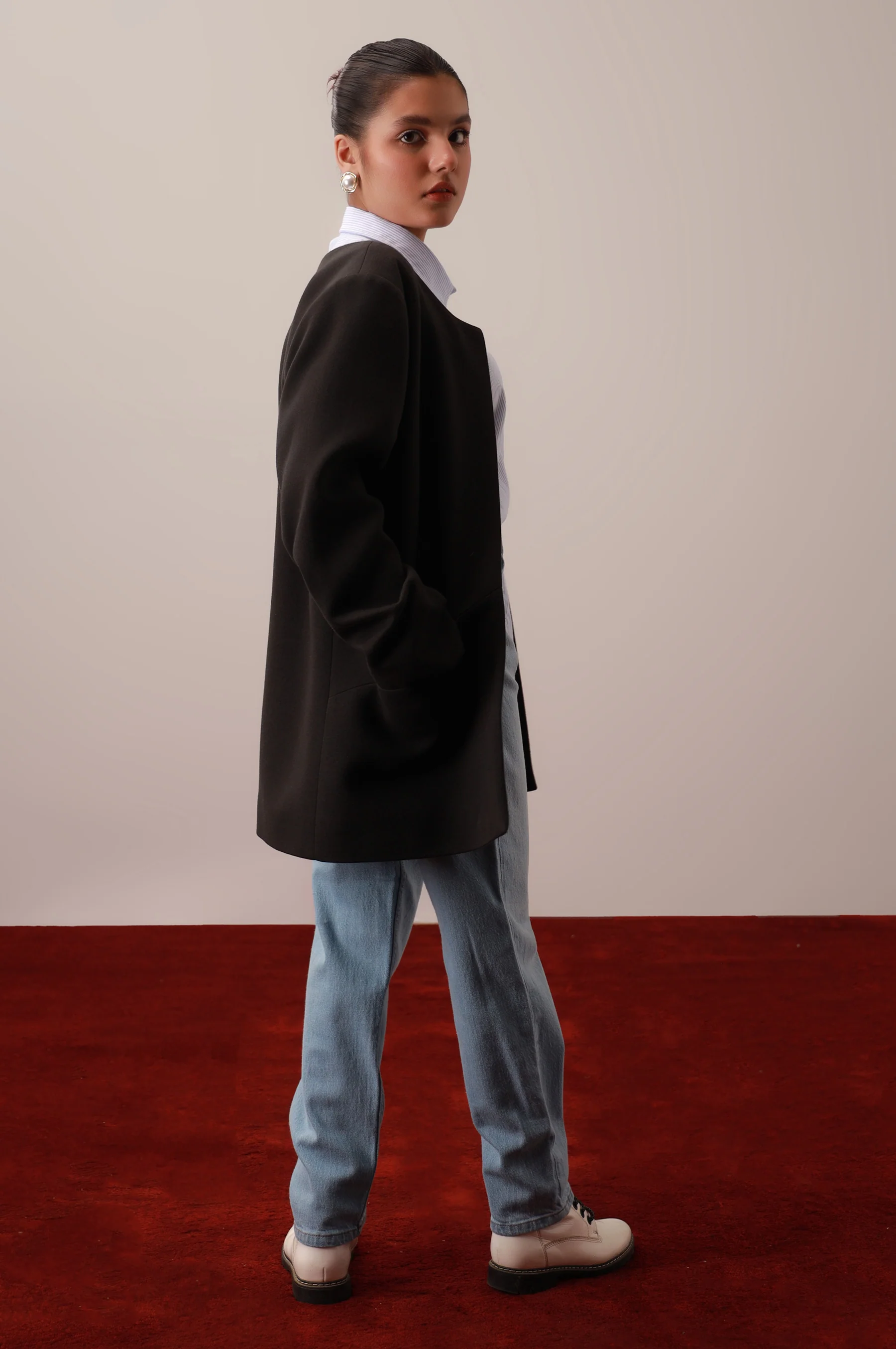 Black Front Open Blazer - Image 2