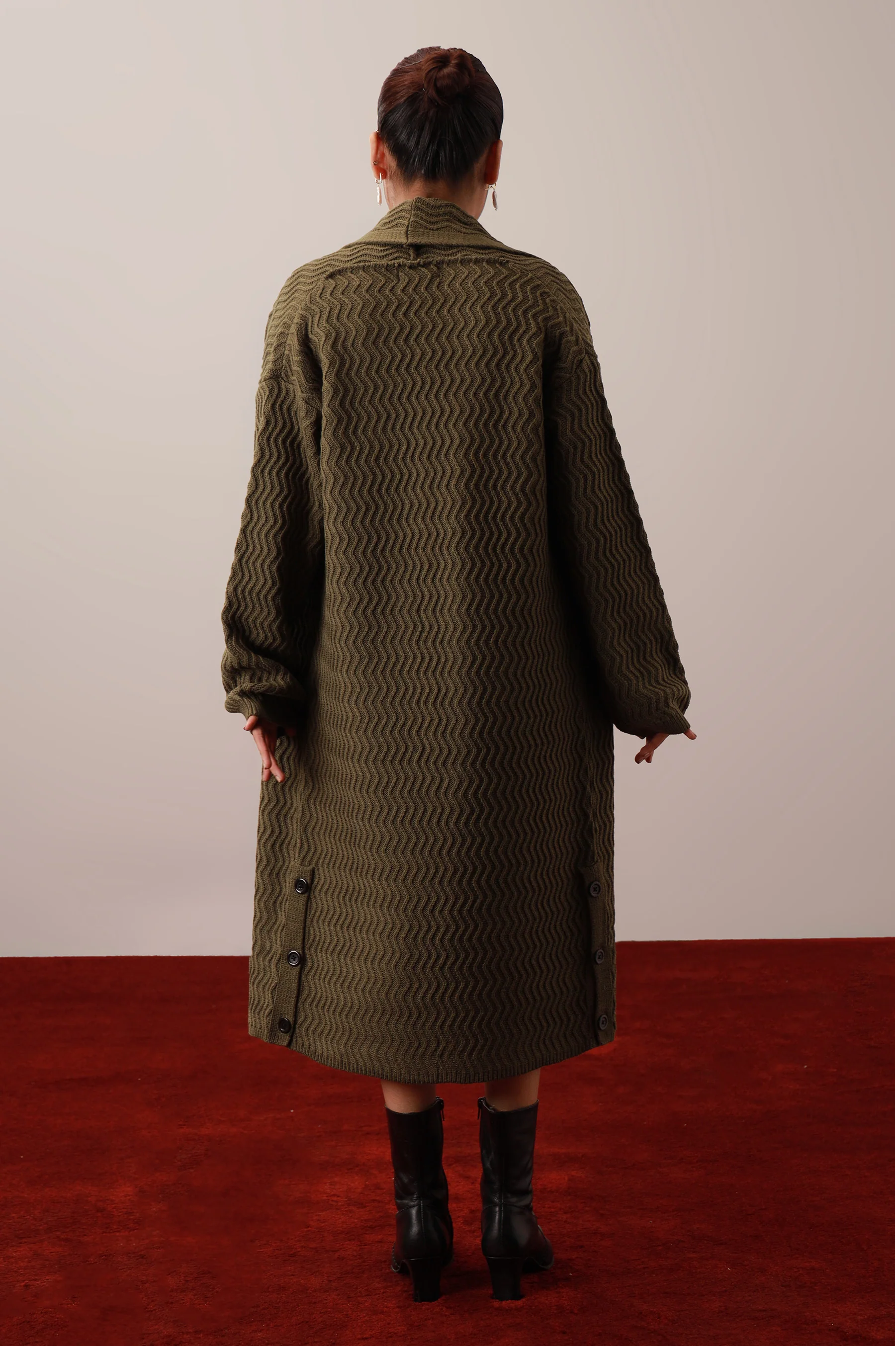 Long Front Open Cardigan - Green - Image 2