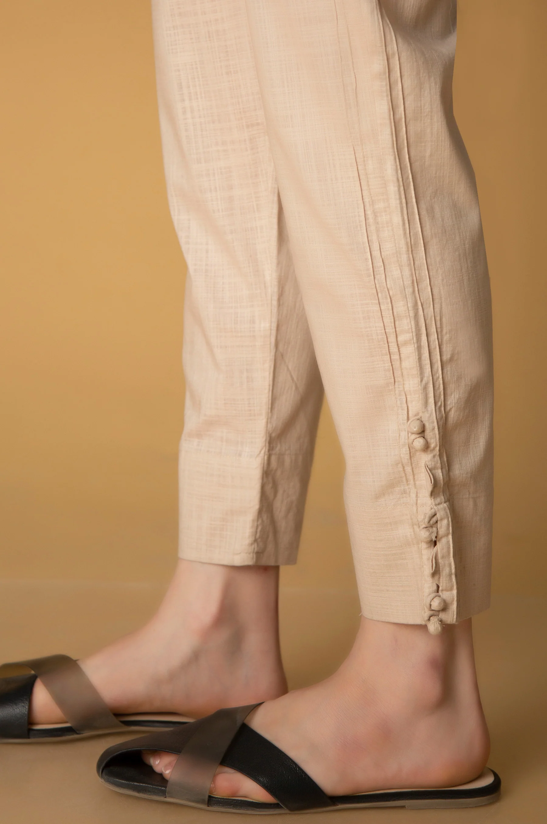 Embellished Cotton Slub Ciggerate Pants - Image 3