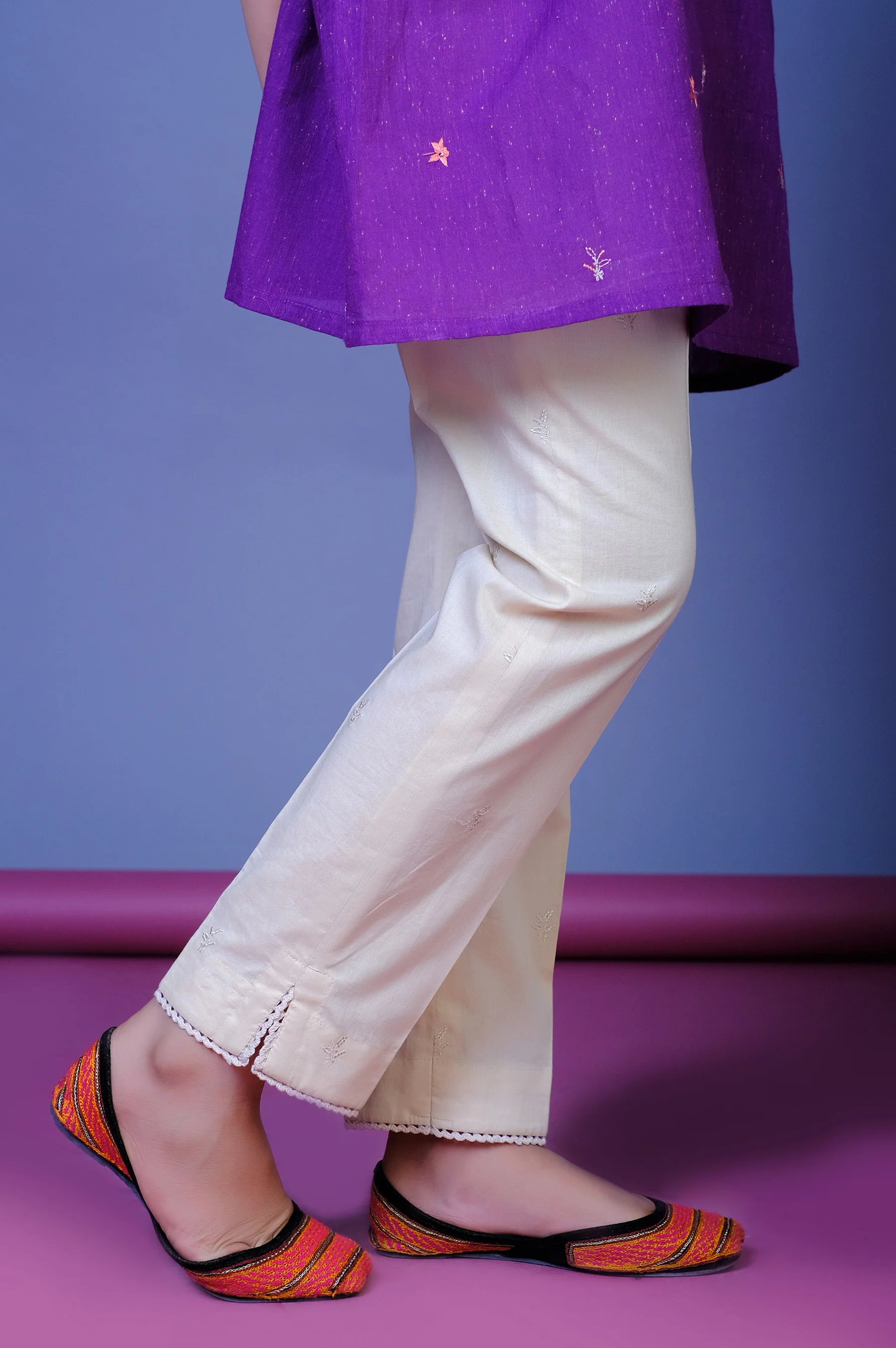 Stitched 1 Piece Embroidered Cambric Junior Pants - Image 2