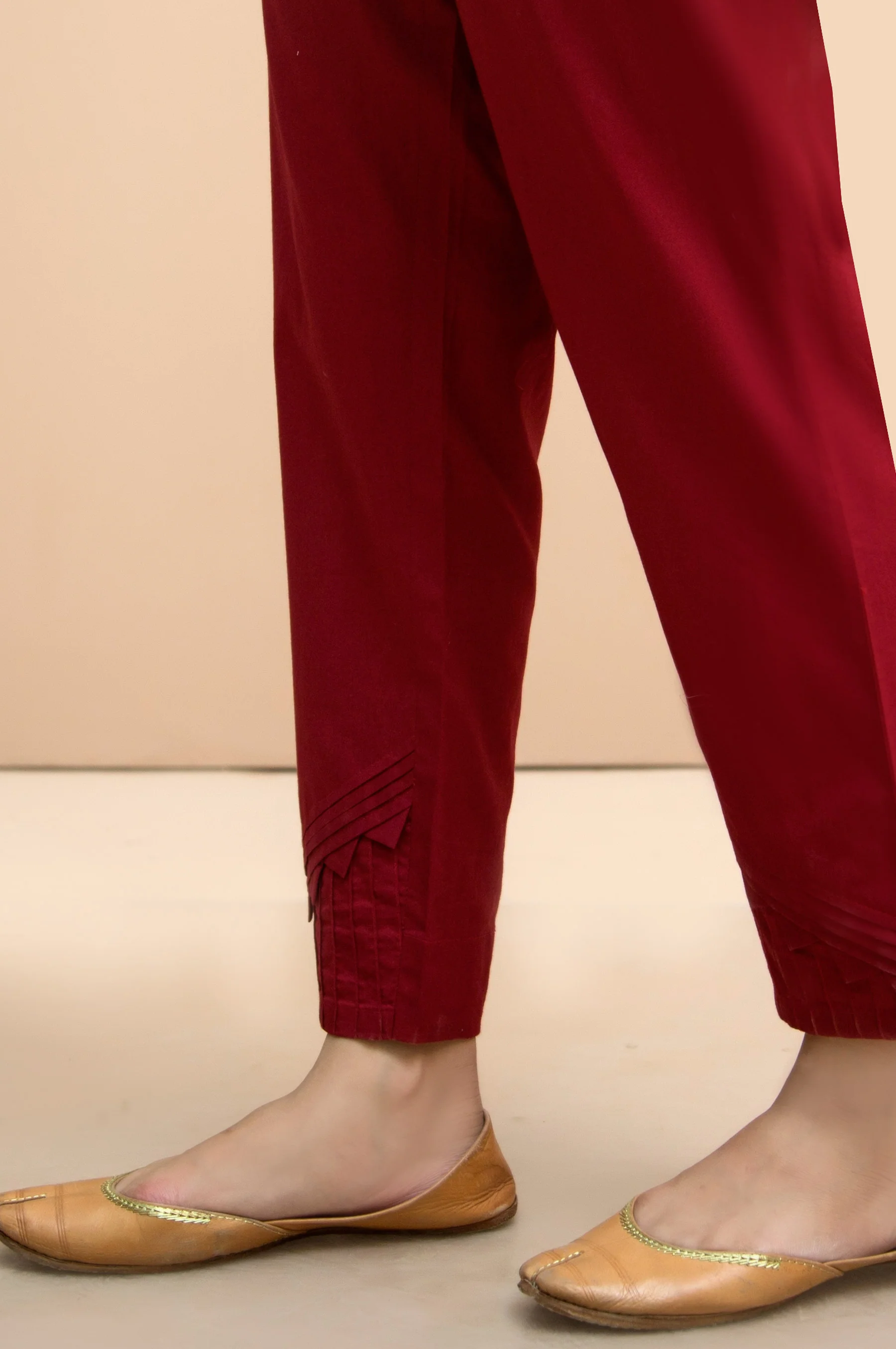 Embellished Cambric Cigarette Pants - Maroon - Image 3