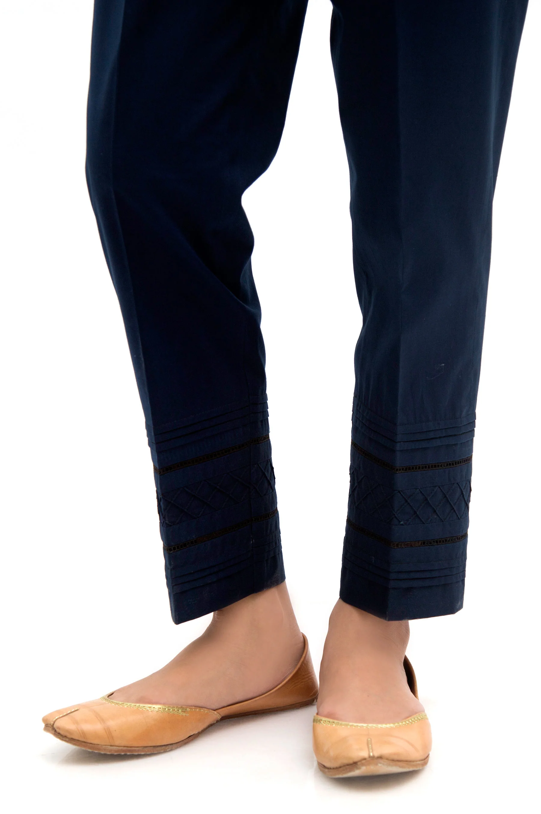 Embellished Cambric Cigarette Pants - Navy
