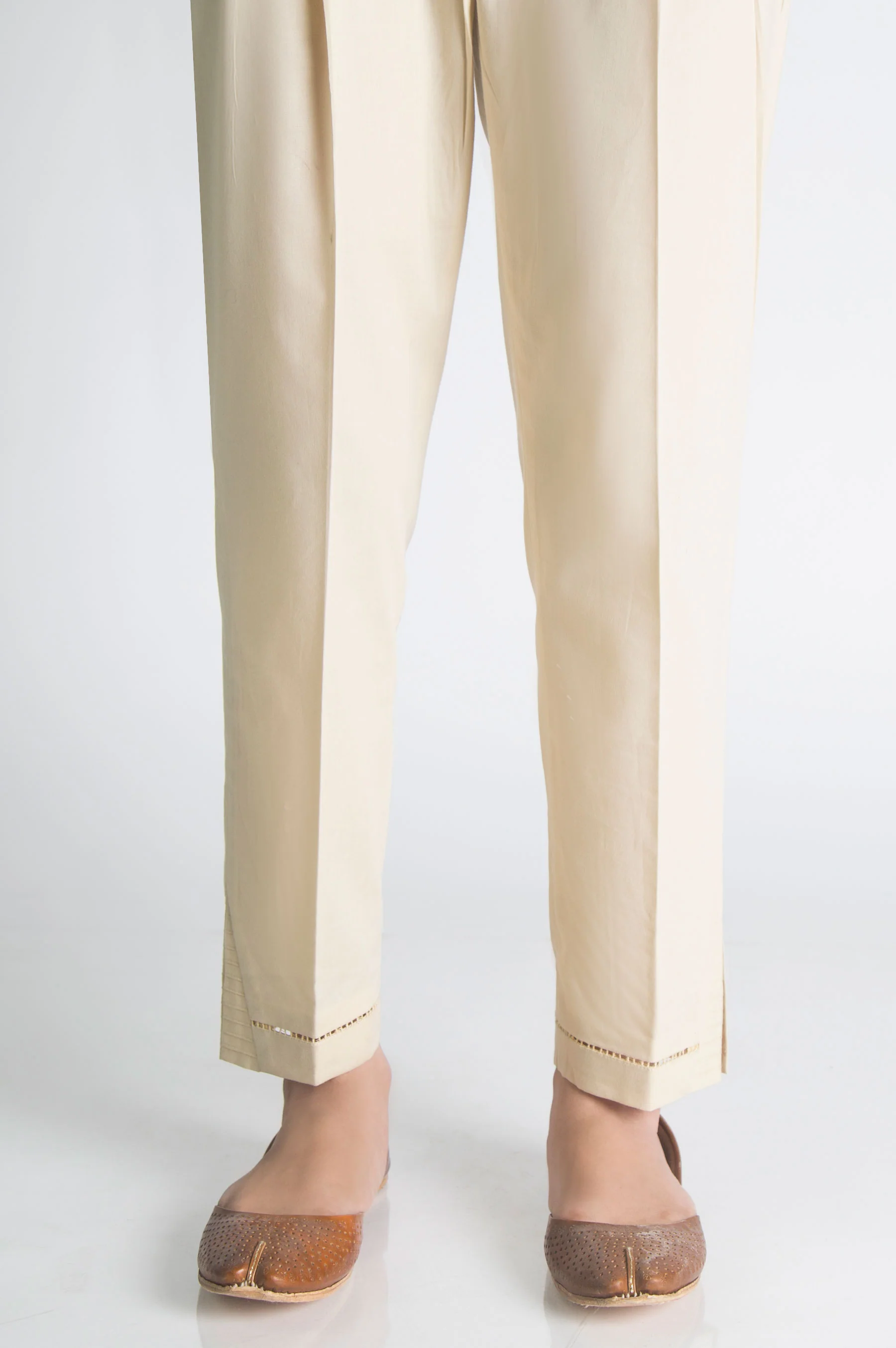 Embellished Cambric Cigarette Pants - Beige