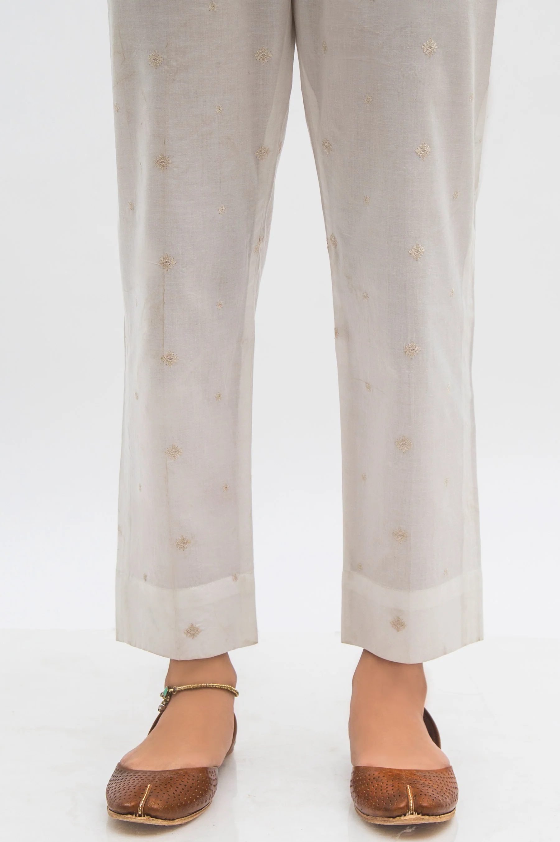 Embroidered Cotton Slub Cigarette Pants - White
