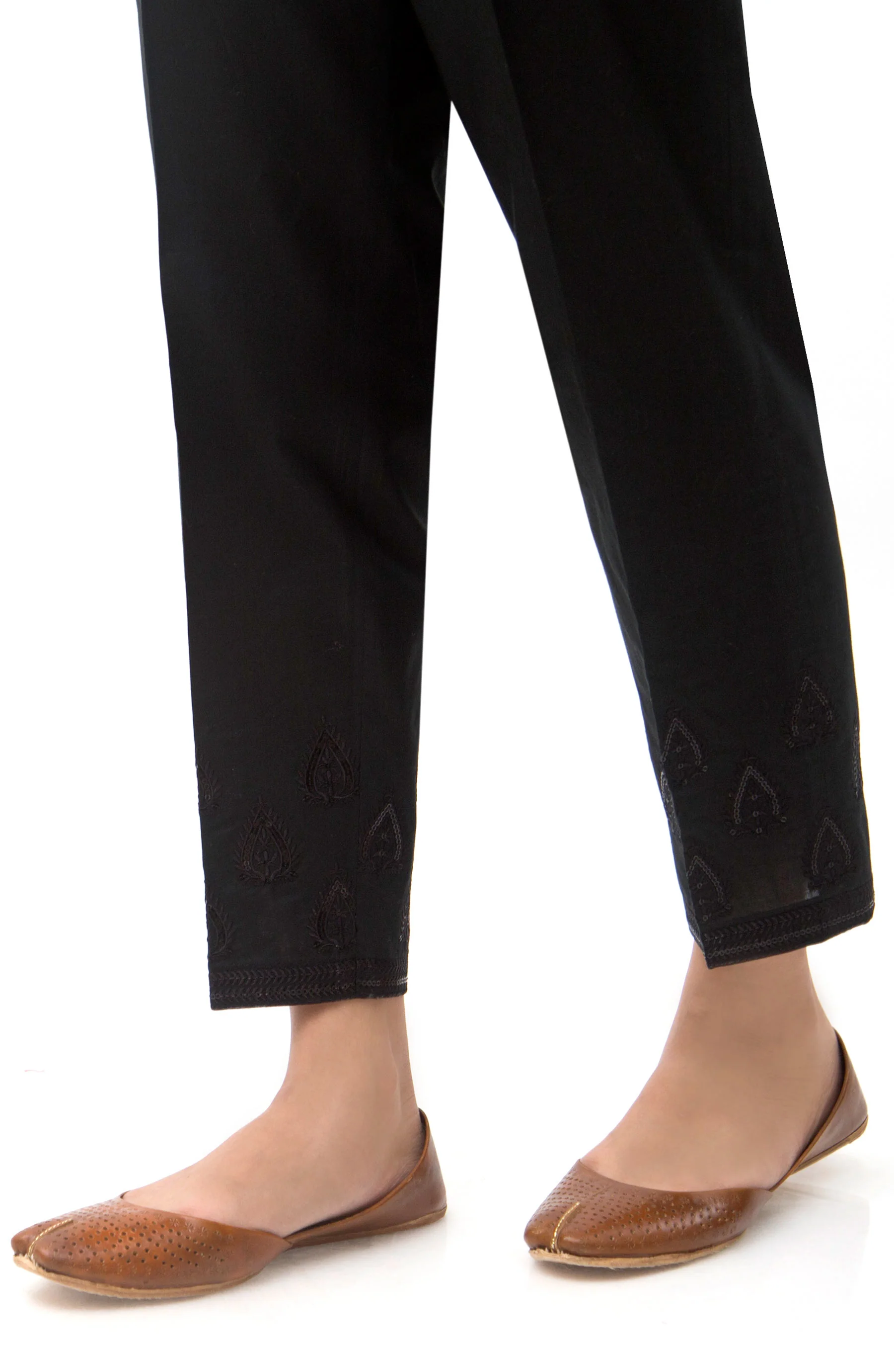 Embroidered Cambric Cigarette Pants - Black - Image 3