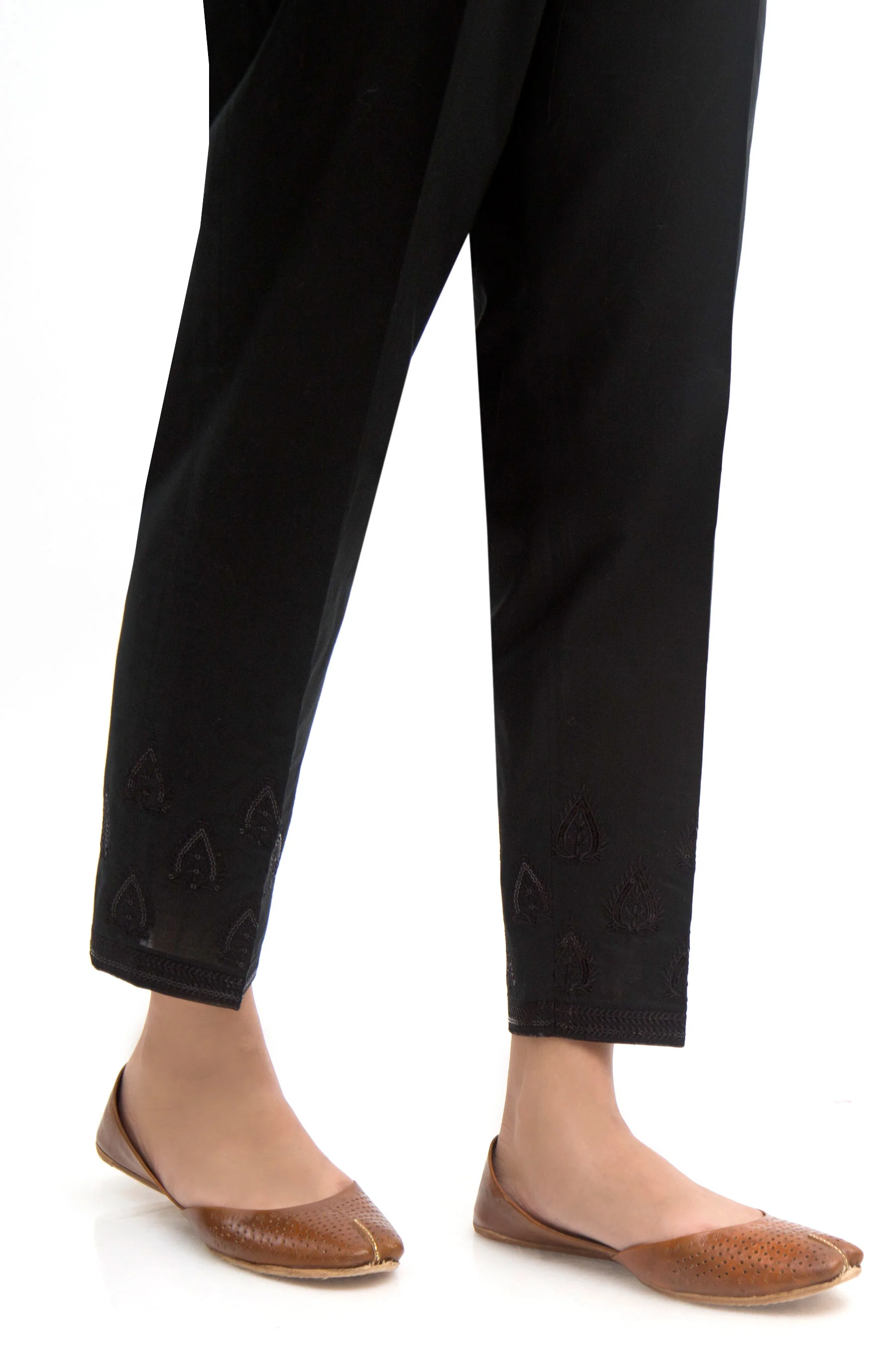 Embroidered Cambric Cigarette Pants - Black - Image 4