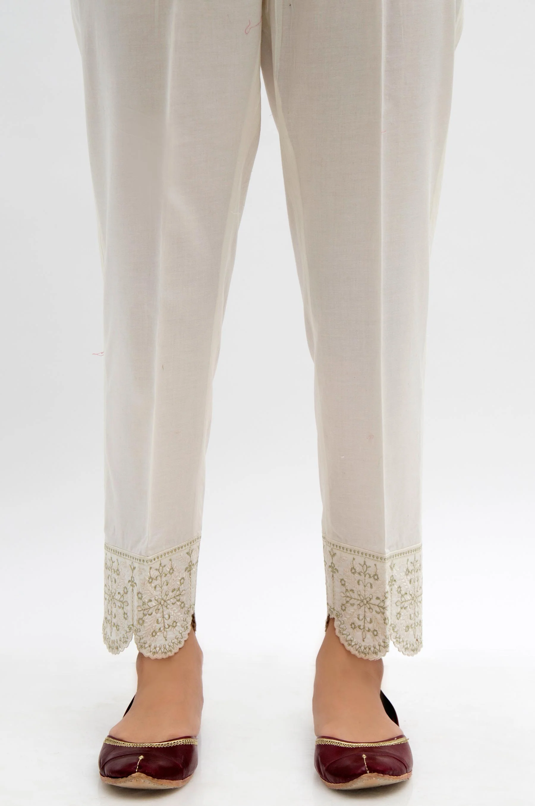 Embroidered Cambric Cigarette Pants - OffWhite