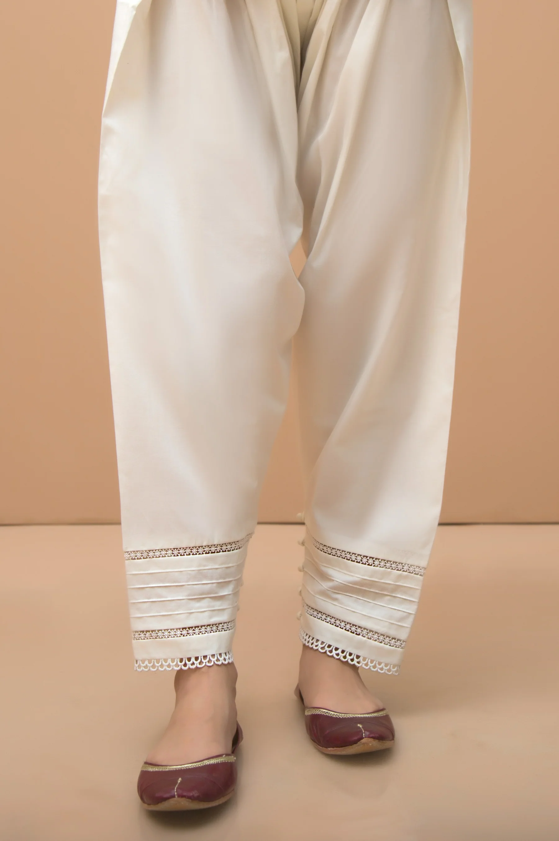Embellished Cambric Shalwar - Off White