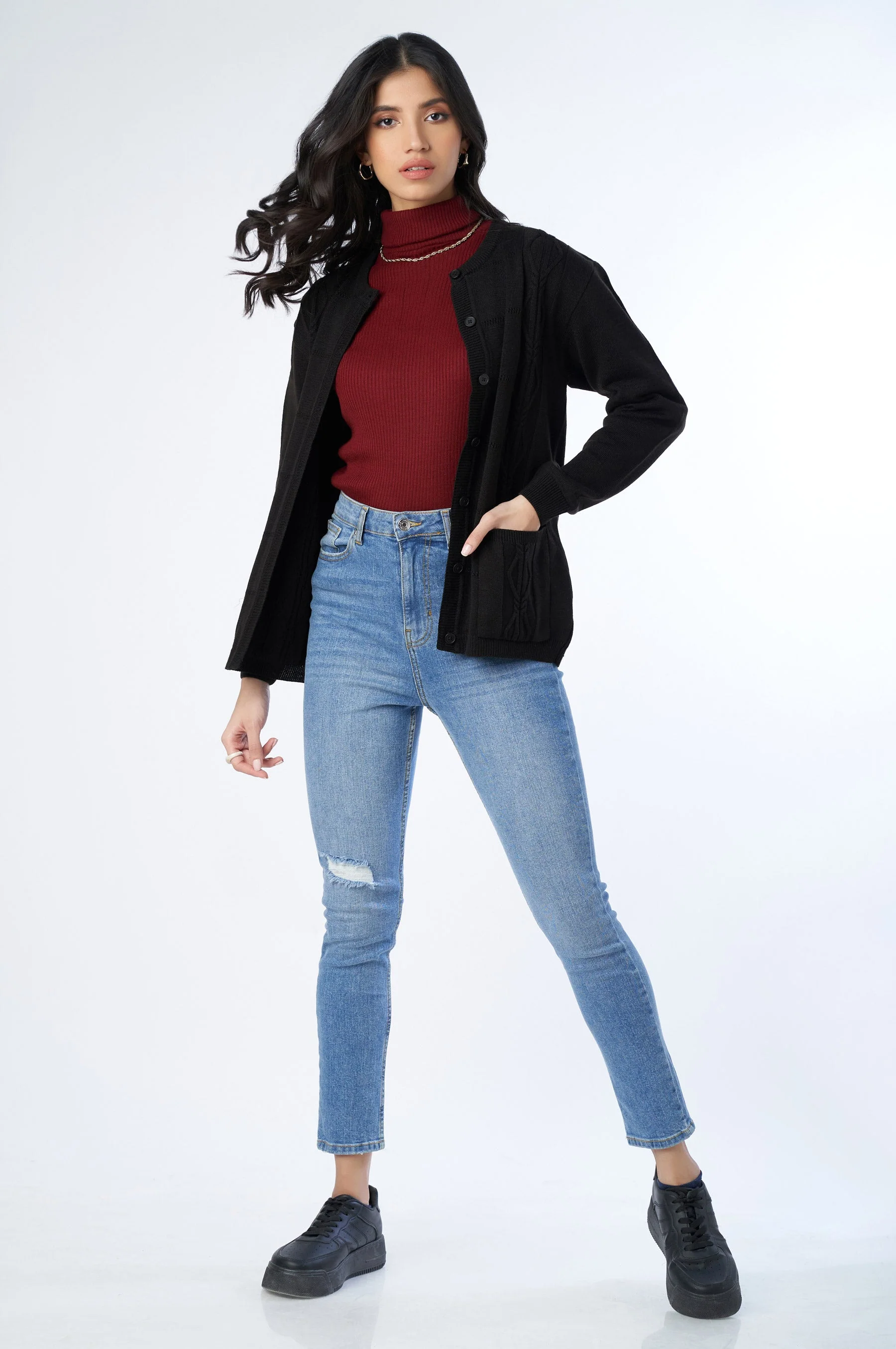 Classic Knitted Cardigan - Black - Image 2