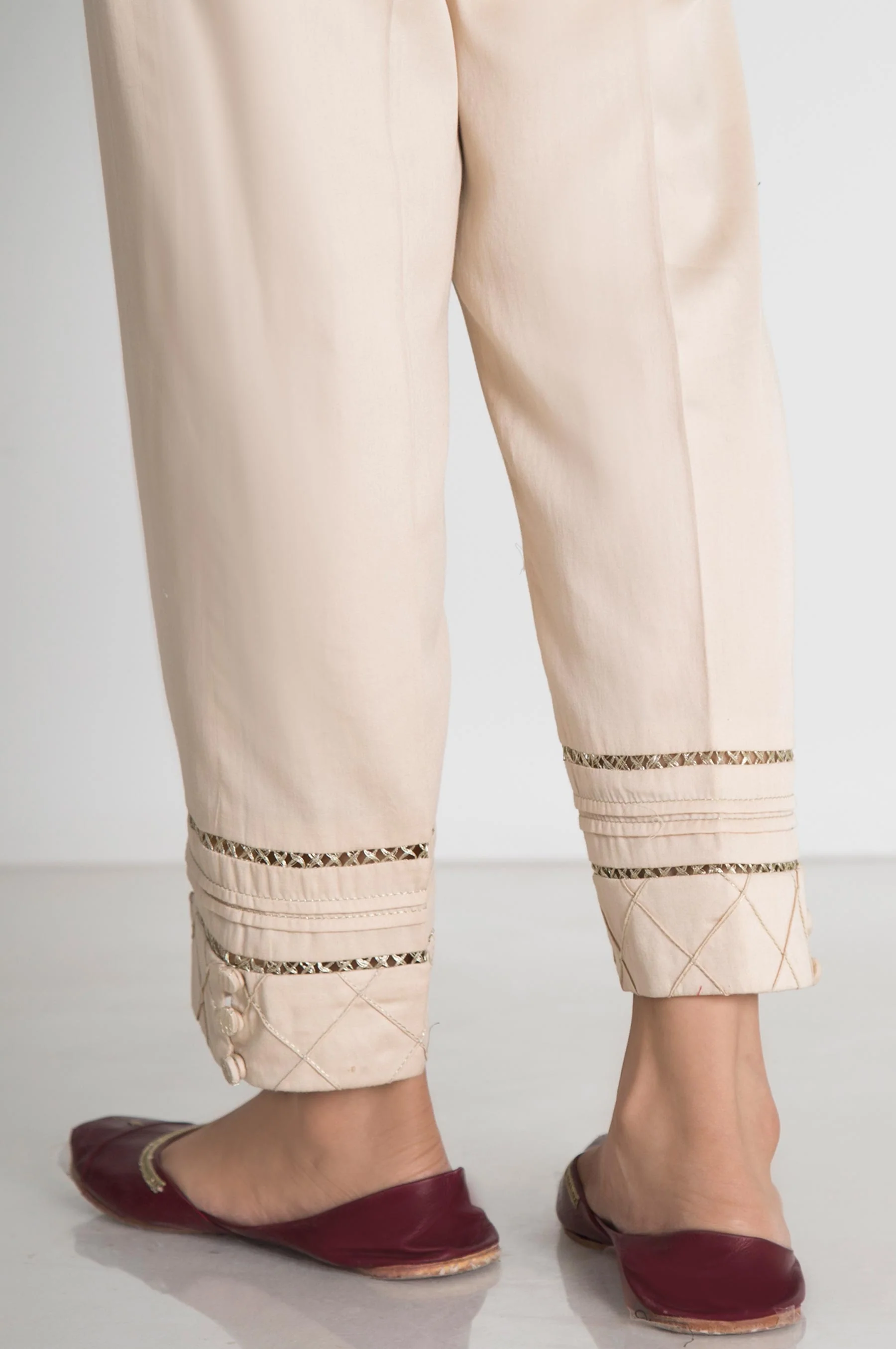Stylized Cotton Satin Cigarette Pants - Beige - Image 2