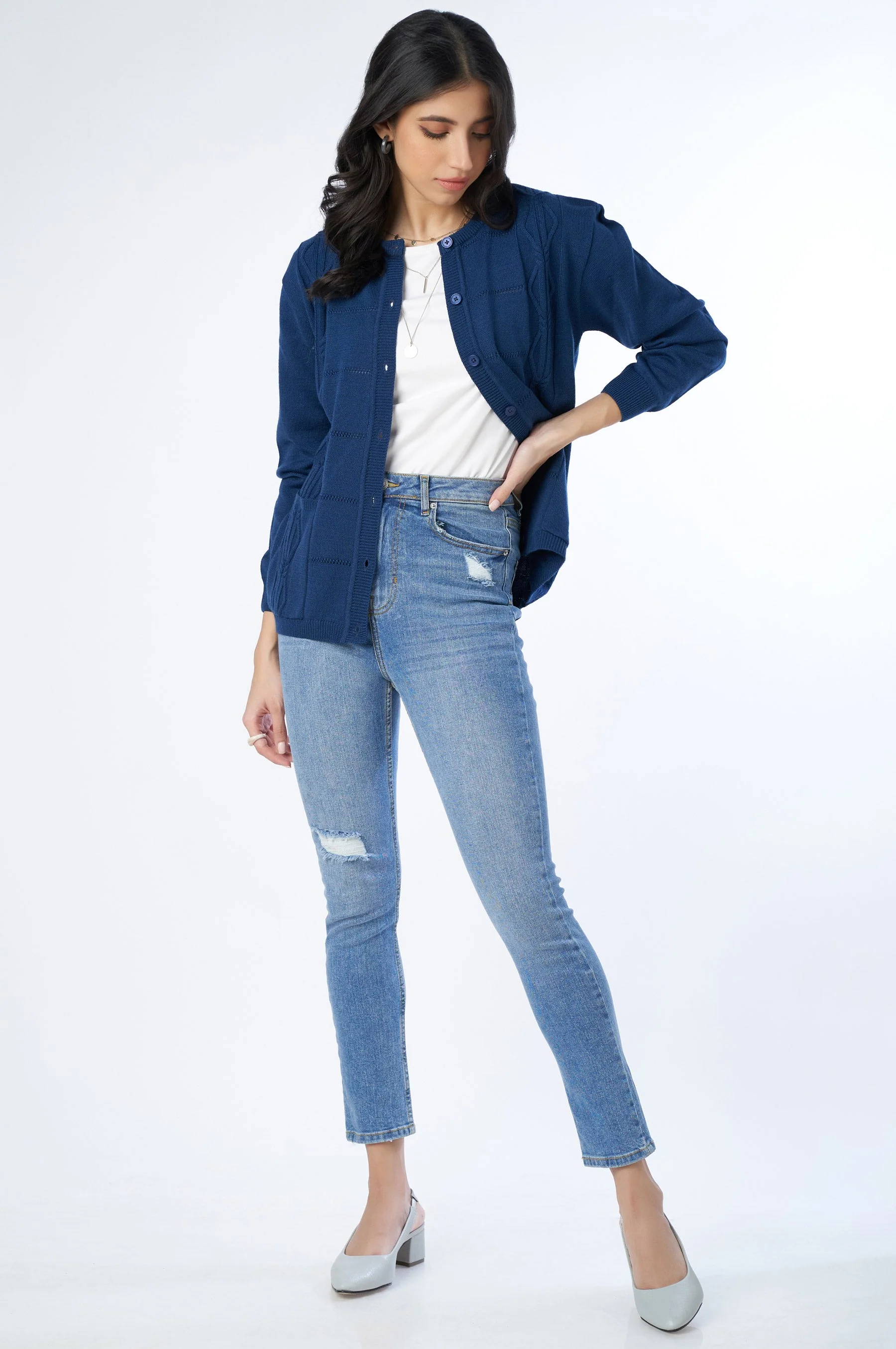 Classic Knitted Cardigan - Navy