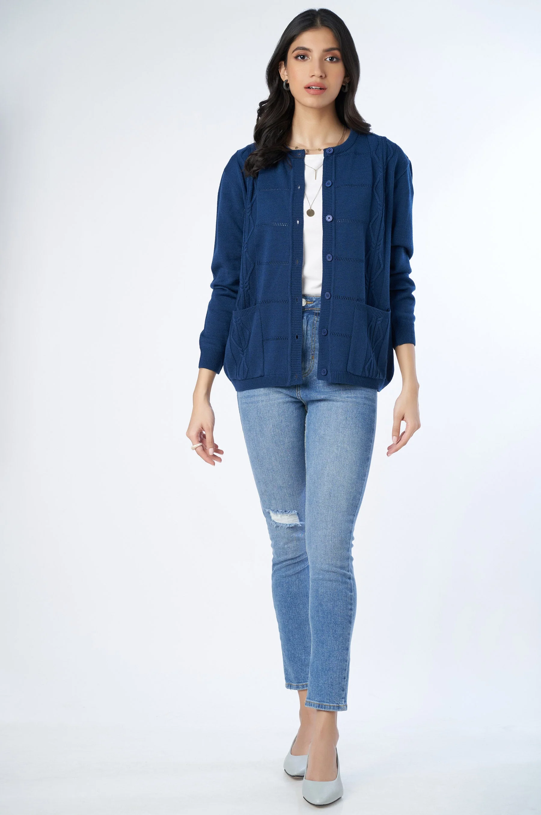 Classic Knitted Cardigan - Navy - Image 2